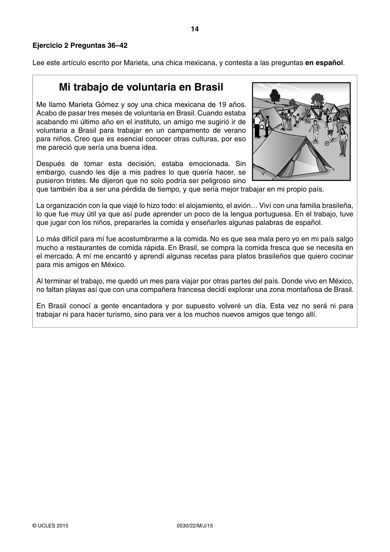 Cambridge IGCSE Spanish - Foreign Language 0530 2015 May/June Paper 2 · Variant 2 question paper, page 14 of 16