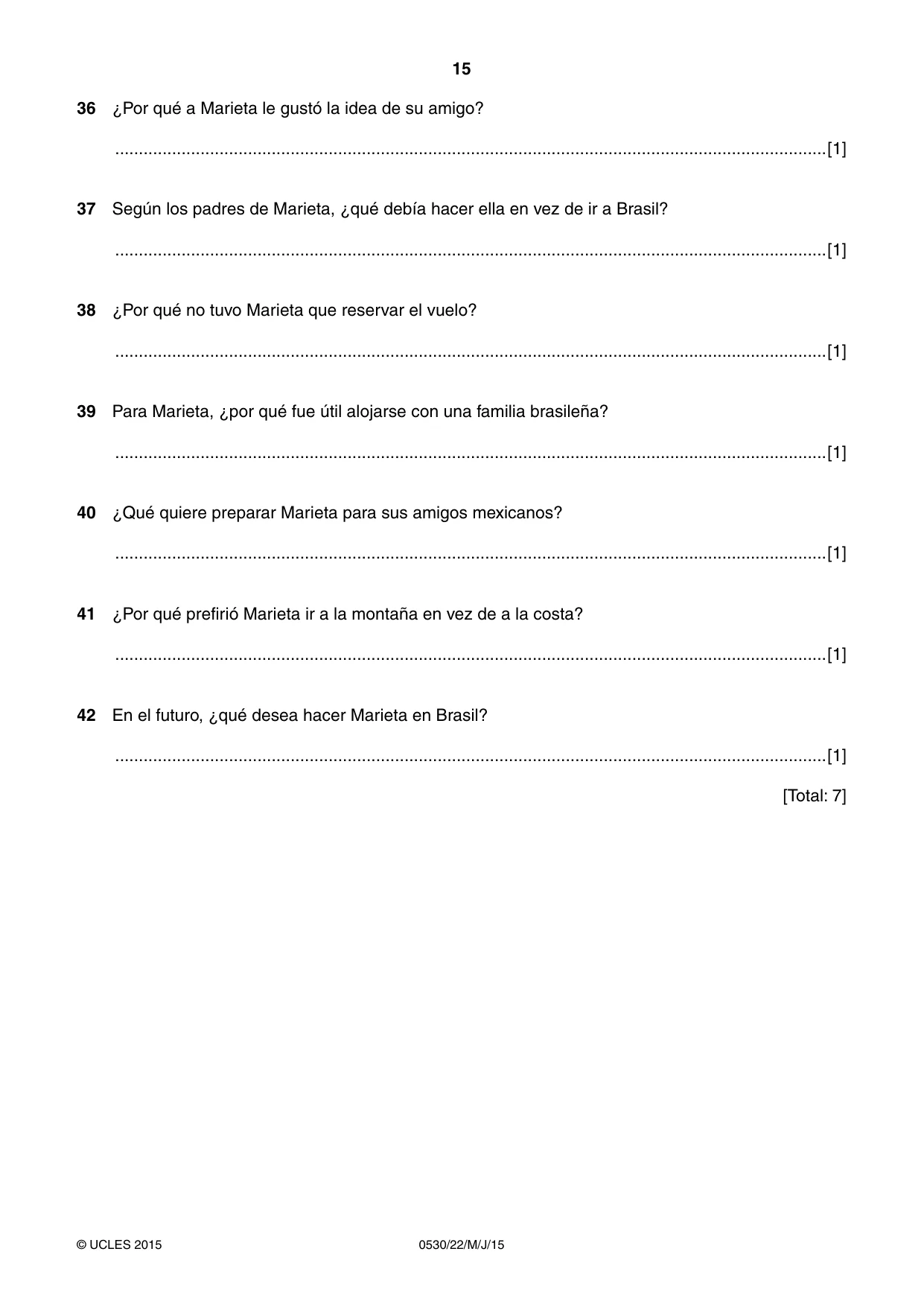Cambridge IGCSE Spanish - Foreign Language 0530 2015 May/June Paper 2 · Variant 2 question paper, page 15 of 16