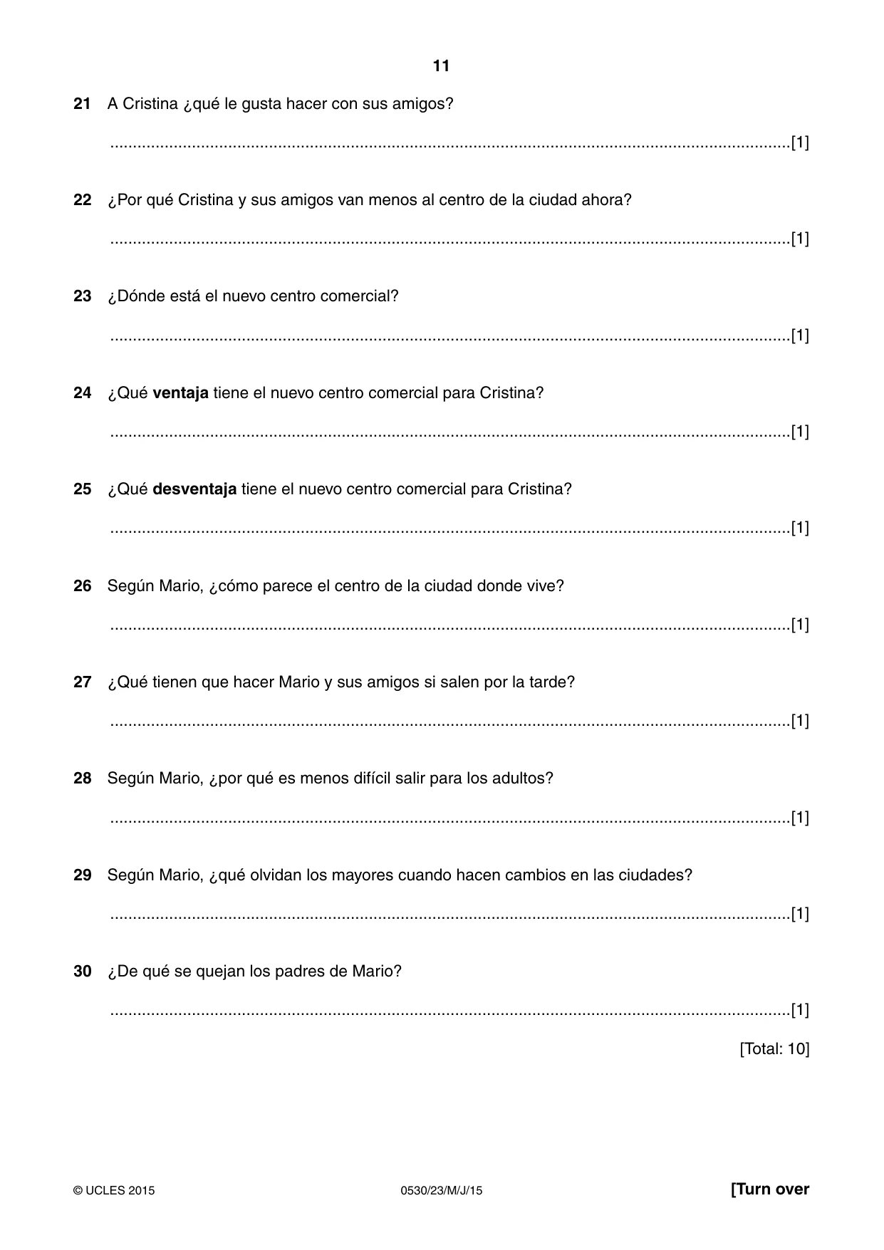 Cambridge IGCSE Spanish - Foreign Language 0530 2015 May/June Paper 2 · Variant 3 question paper, page 11 of 16