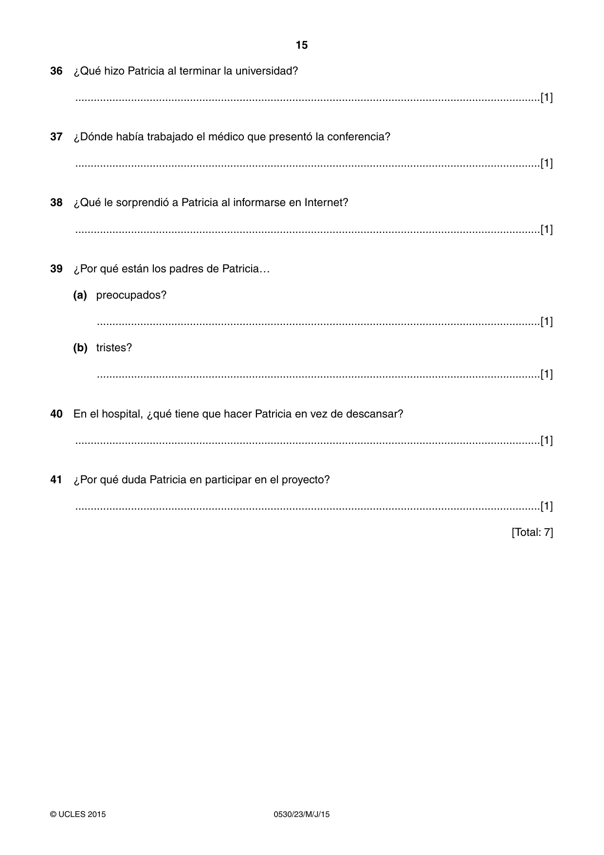 Cambridge IGCSE Spanish - Foreign Language 0530 2015 May/June Paper 2 · Variant 3 question paper, page 15 of 16