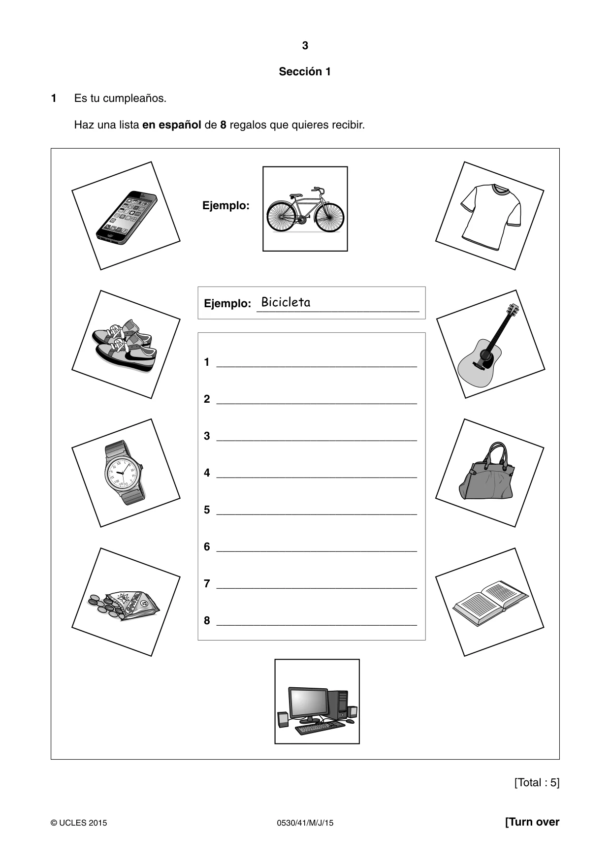 Cambridge IGCSE Spanish - Foreign Language 0530 2015 May/June Paper 4 · Variant 1 question paper, page 3 of 8