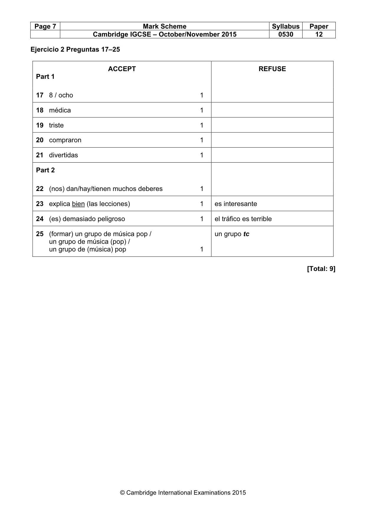 Mark scheme, page 7 of 8