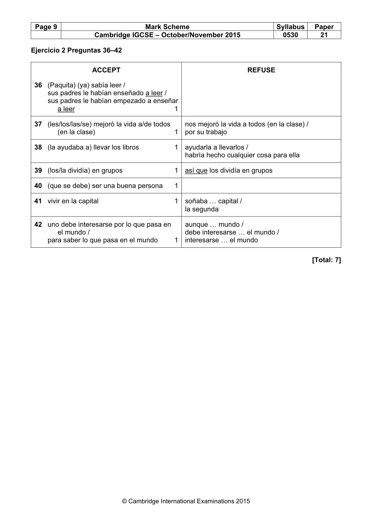 Mark scheme, page 9 of 9