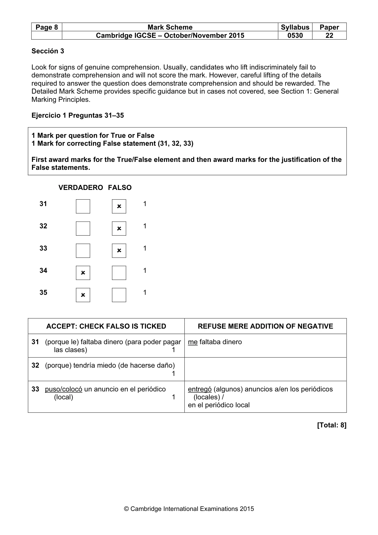 Mark scheme, page 8 of 9