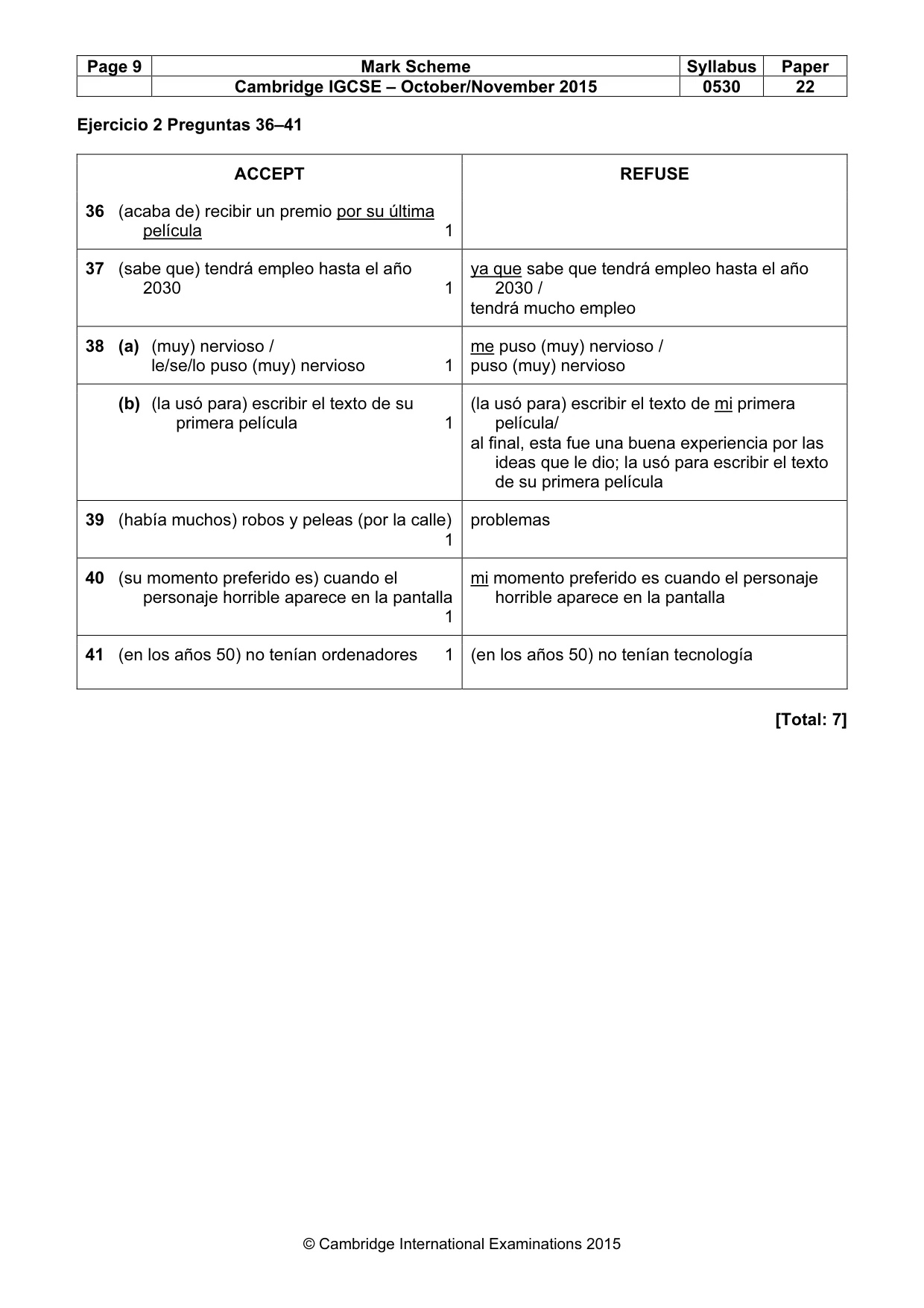 Mark scheme, page 9 of 9
