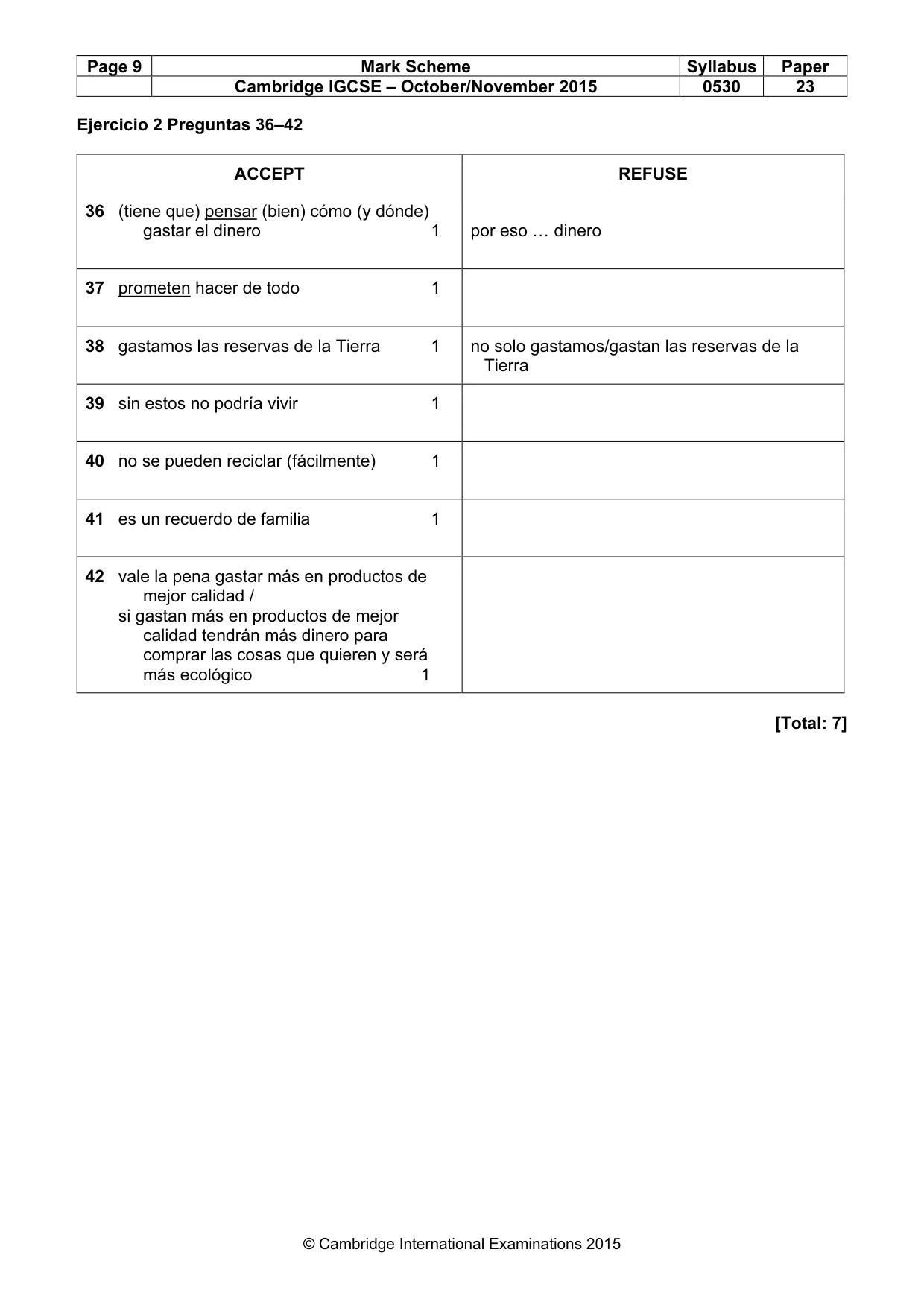Mark scheme, page 9 of 9