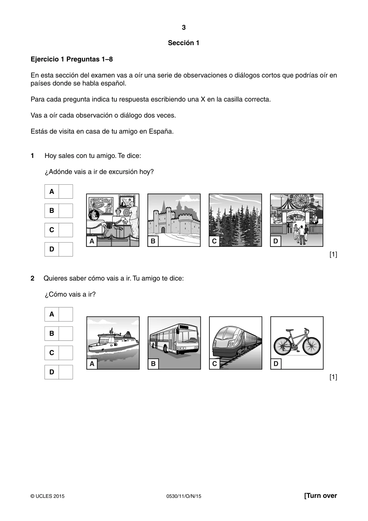 Cambridge IGCSE Spanish - Foreign Language 0530 2015 Oct/Nov Paper 1 · Variant 1 question paper, page 3 of 12