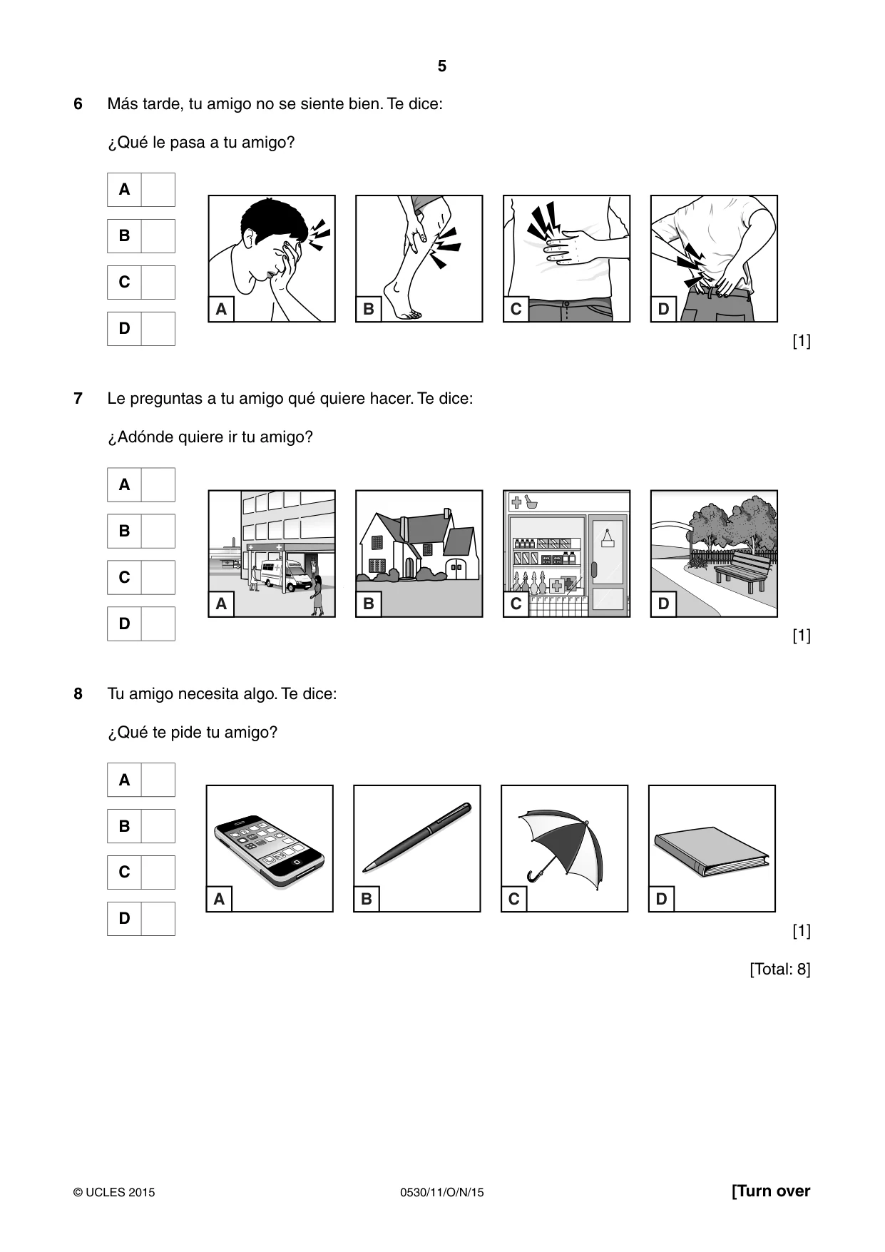 Cambridge IGCSE Spanish - Foreign Language 0530 2015 Oct/Nov Paper 1 · Variant 1 question paper, page 5 of 12