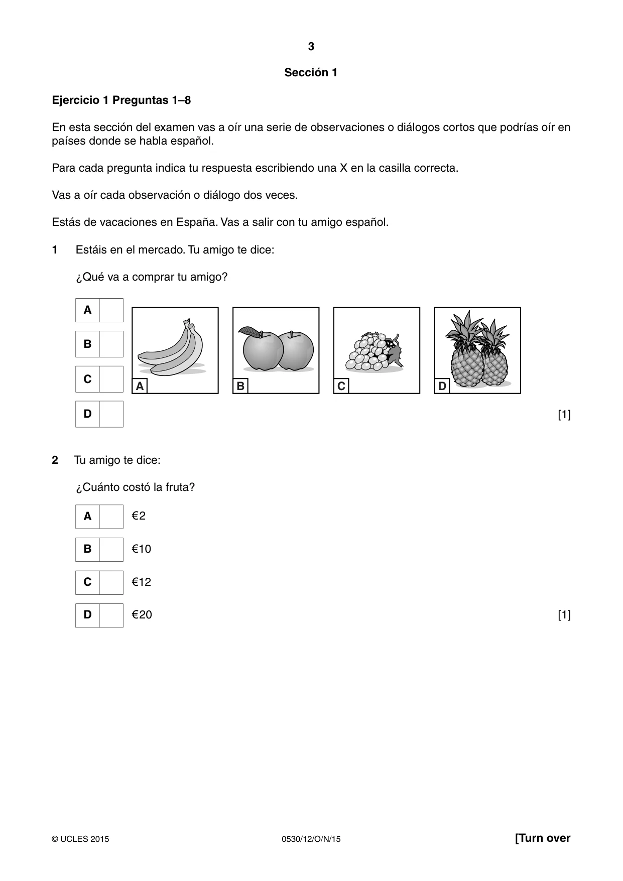 Cambridge IGCSE Spanish - Foreign Language 0530 2015 Oct/Nov Paper 1 · Variant 2 question paper, page 3 of 12