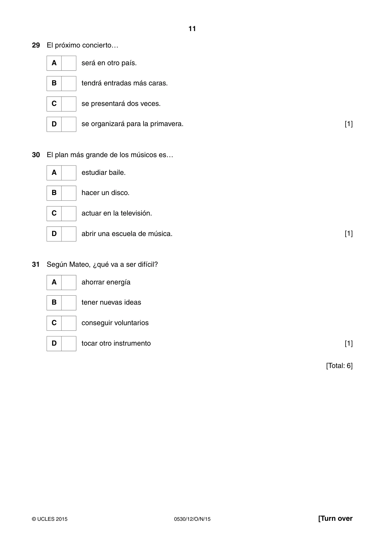 Cambridge IGCSE Spanish - Foreign Language 0530 2015 Oct/Nov Paper 1 · Variant 2 question paper, page 11 of 12