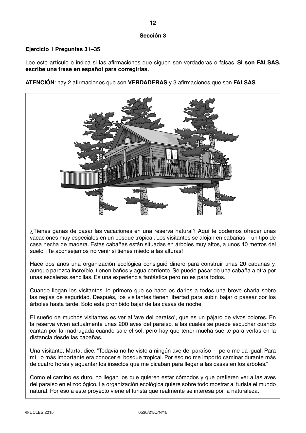 Cambridge IGCSE Spanish - Foreign Language 0530 2015 Oct/Nov Paper 2 · Variant 1 question paper, page 12 of 16