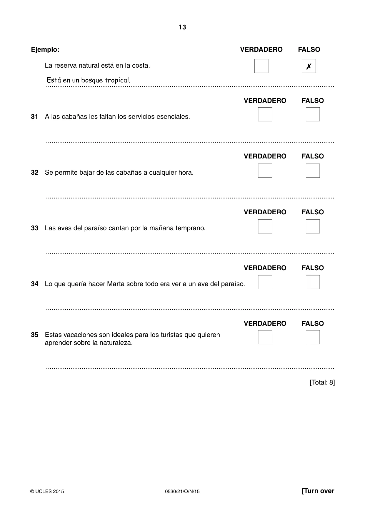 Cambridge IGCSE Spanish - Foreign Language 0530 2015 Oct/Nov Paper 2 · Variant 1 question paper, page 13 of 16