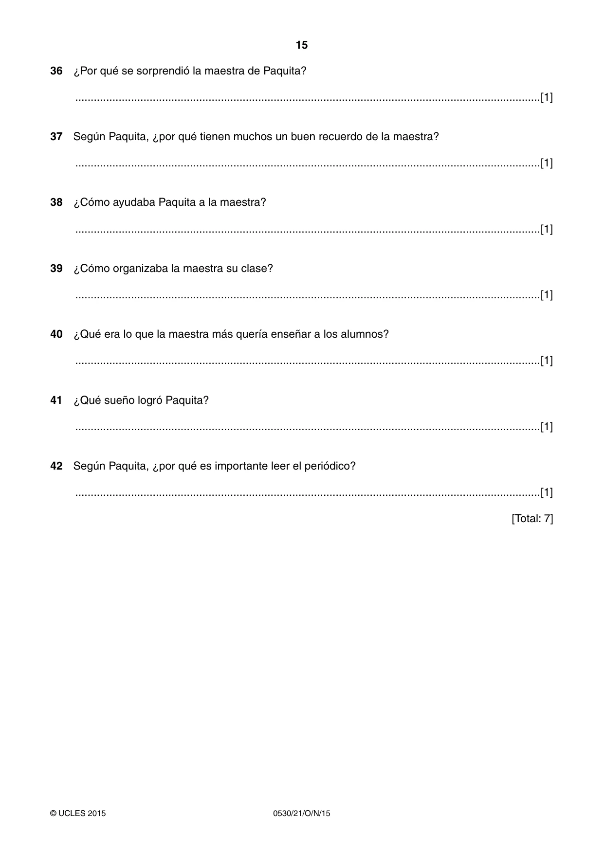 Cambridge IGCSE Spanish - Foreign Language 0530 2015 Oct/Nov Paper 2 · Variant 1 question paper, page 15 of 16