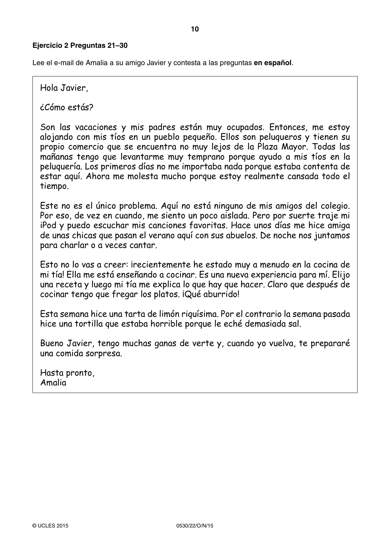 Cambridge IGCSE Spanish - Foreign Language 0530 2015 Oct/Nov Paper 2 · Variant 2 question paper, page 10 of 16