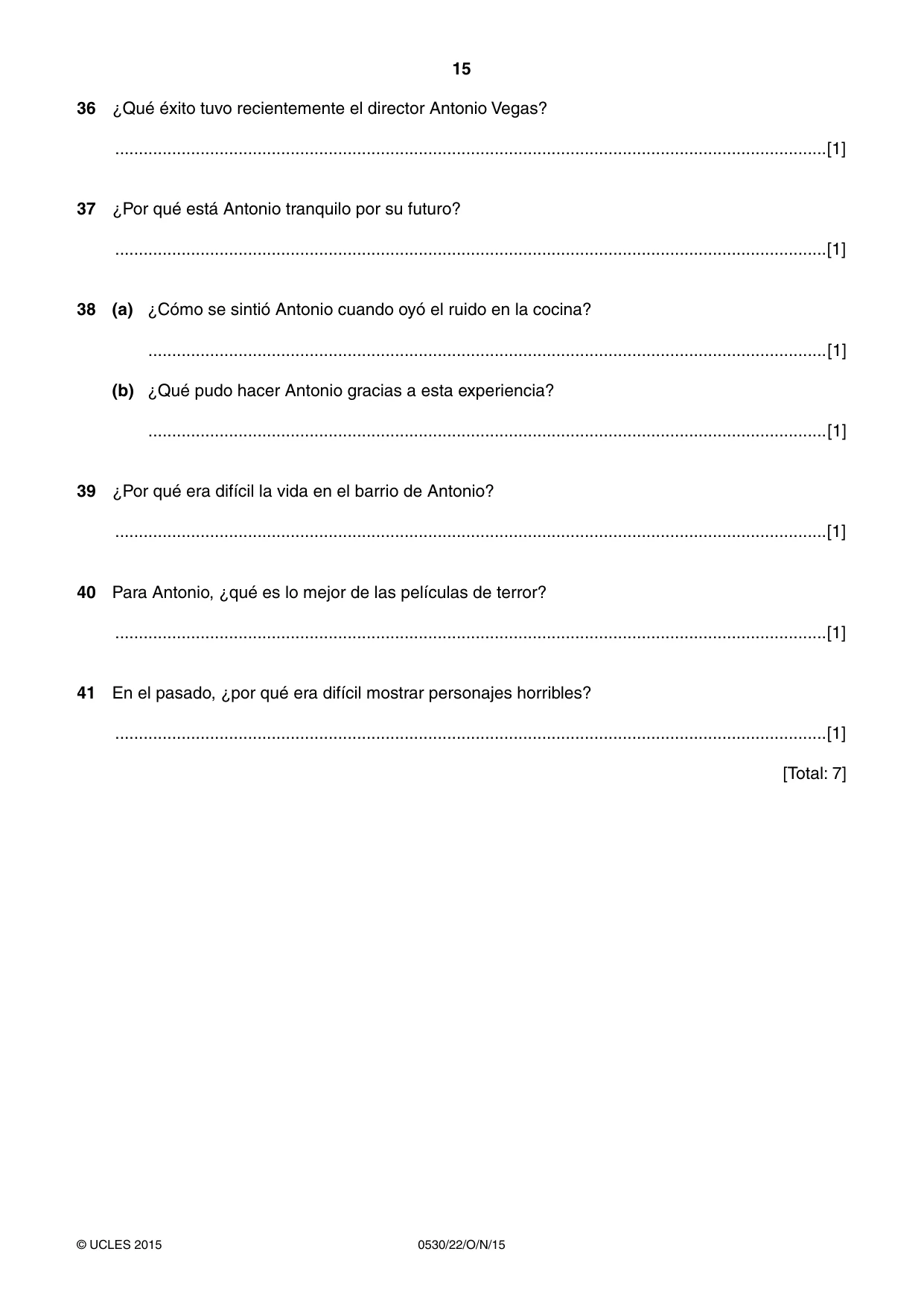 Cambridge IGCSE Spanish - Foreign Language 0530 2015 Oct/Nov Paper 2 · Variant 2 question paper, page 15 of 16