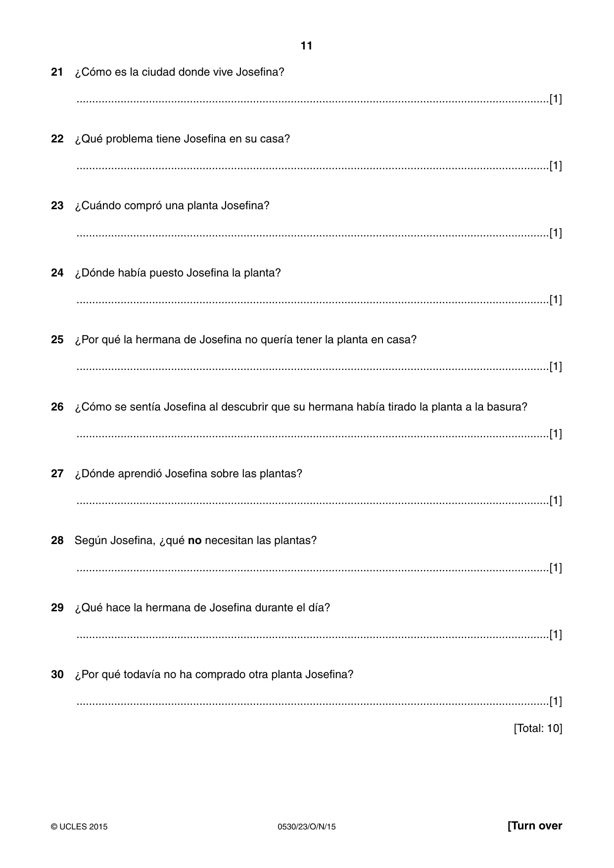 Cambridge IGCSE Spanish - Foreign Language 0530 2015 Oct/Nov Paper 2 · Variant 3 question paper, page 11 of 16