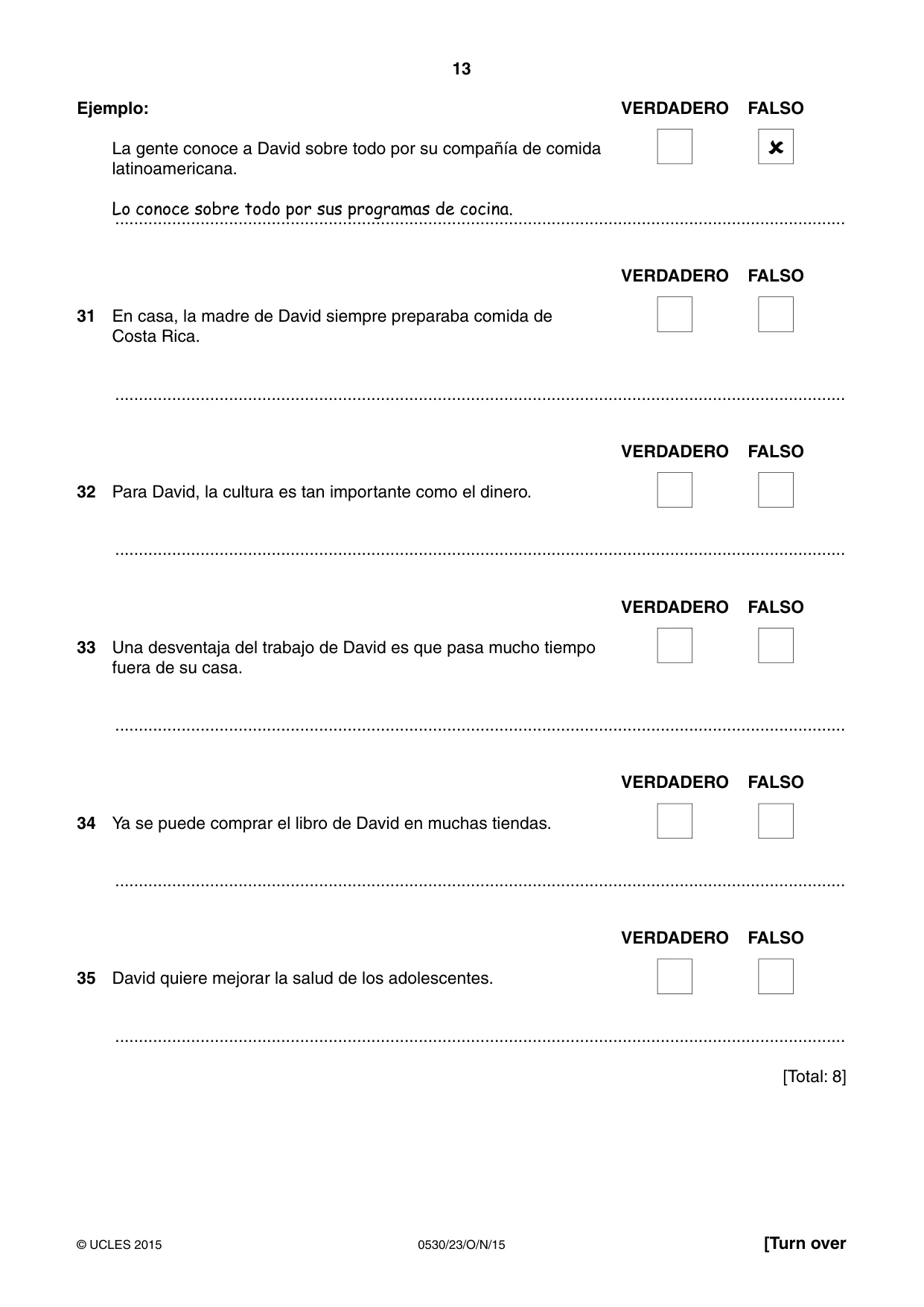 Cambridge IGCSE Spanish - Foreign Language 0530 2015 Oct/Nov Paper 2 · Variant 3 question paper, page 13 of 16