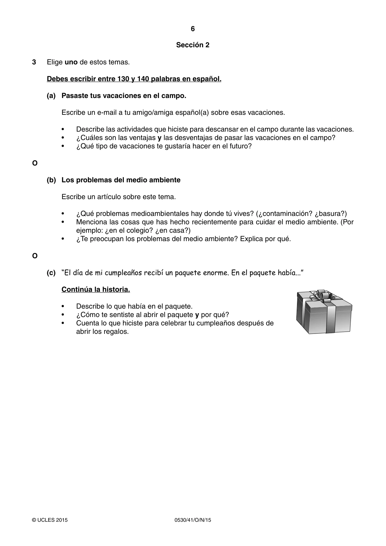 Cambridge IGCSE Spanish - Foreign Language 0530 2015 Oct/Nov Paper 4 · Variant 1 question paper, page 6 of 8