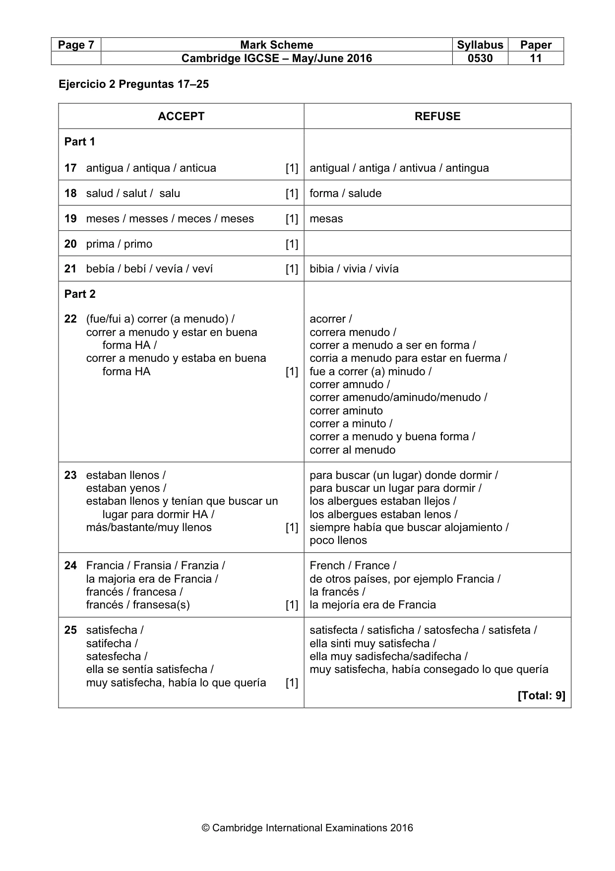 Mark scheme, page 7 of 9