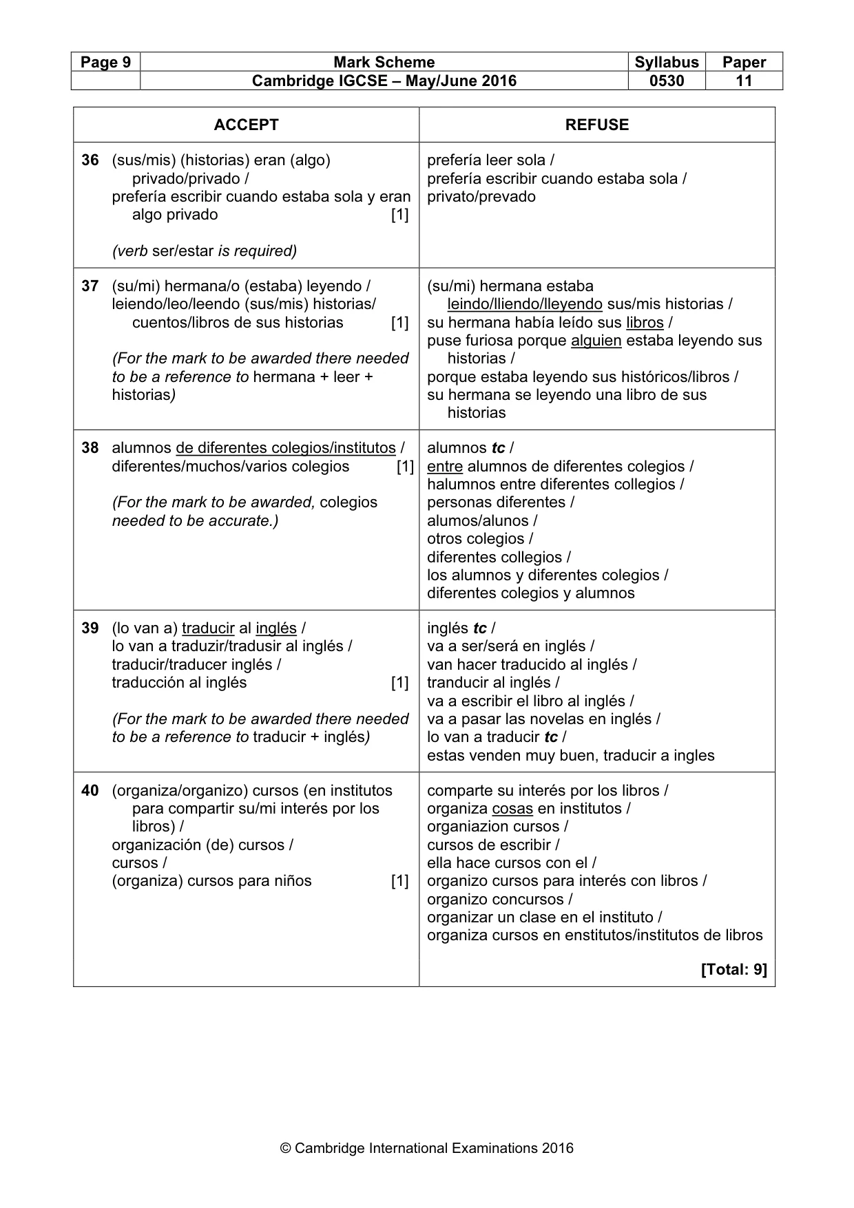 Mark scheme, page 9 of 9