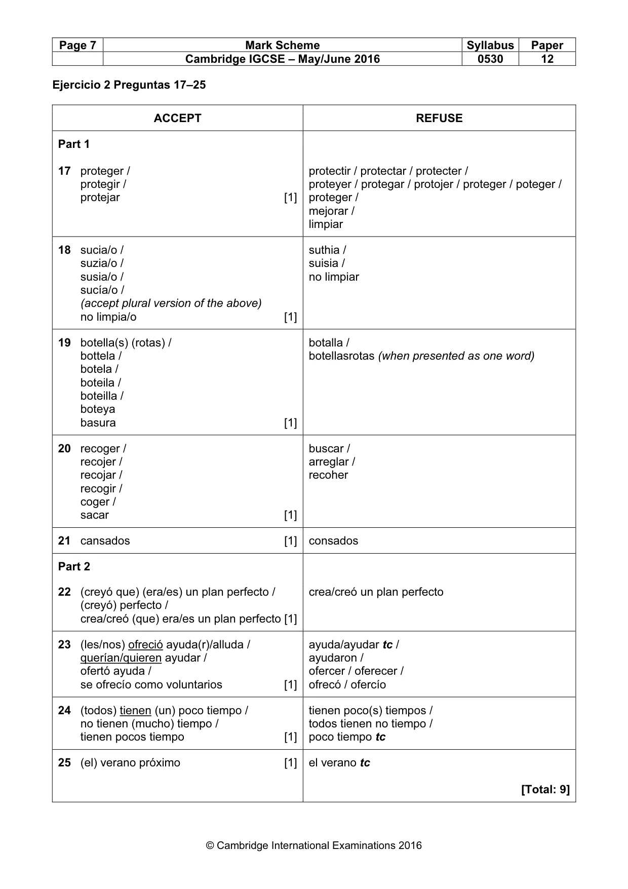 Mark scheme, page 7 of 9