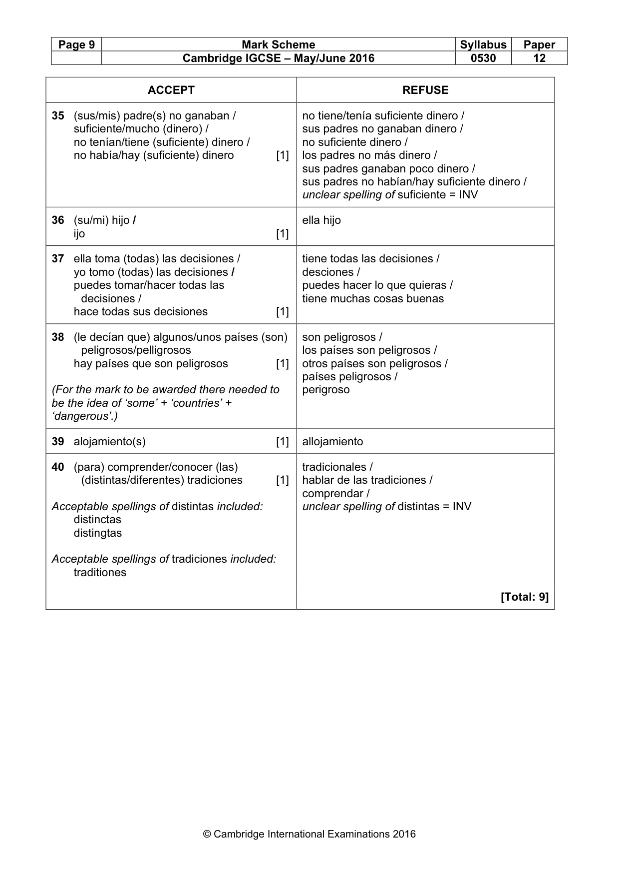 Mark scheme, page 9 of 9