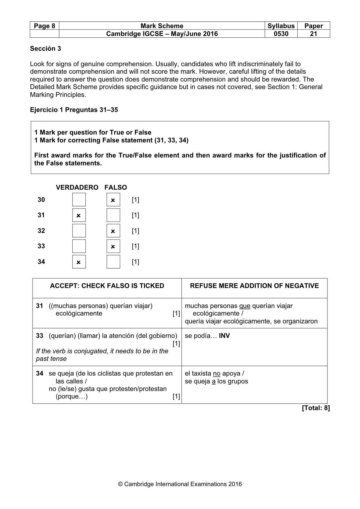 Mark scheme, page 8 of 9