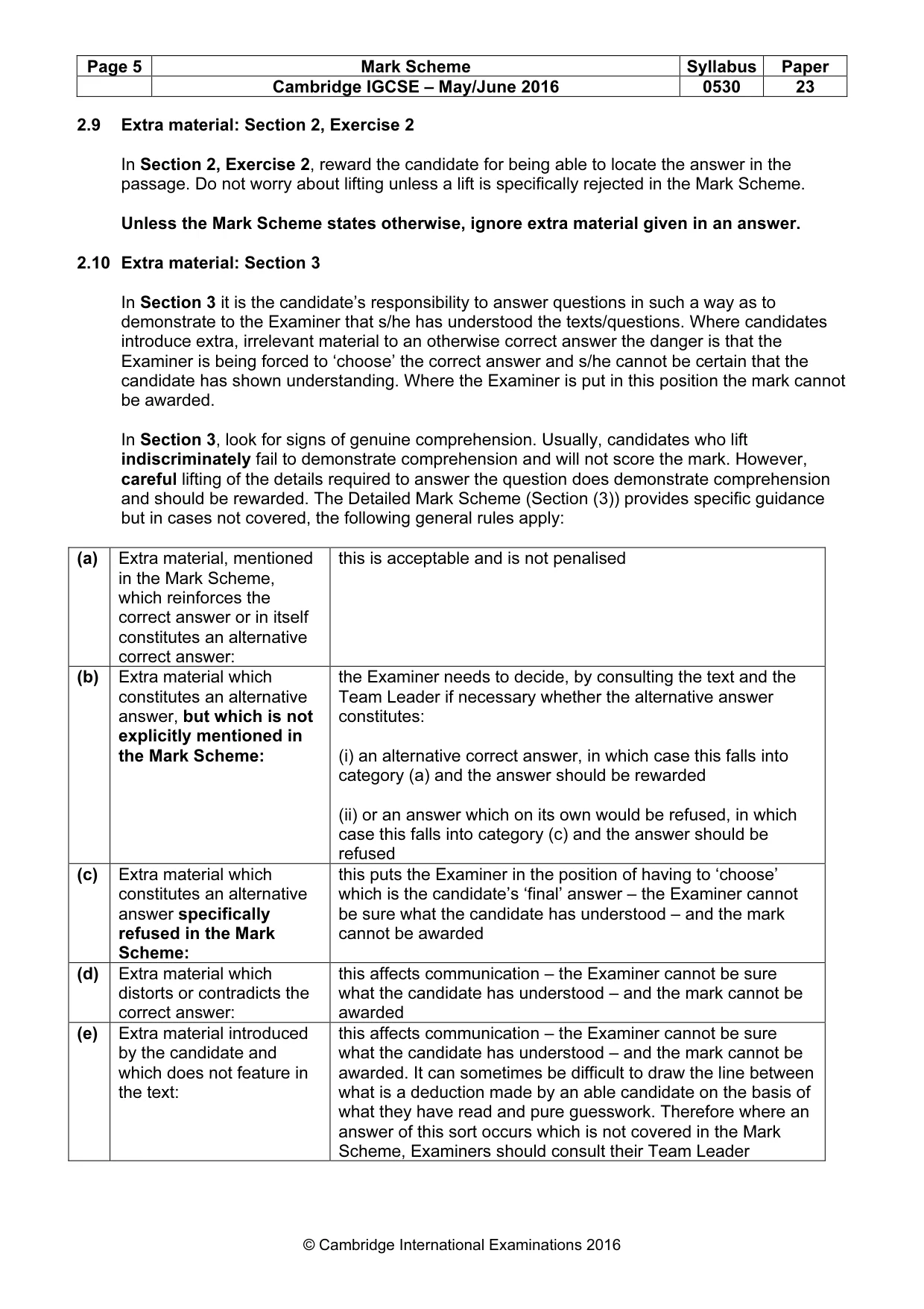 Mark scheme, page 5 of 9