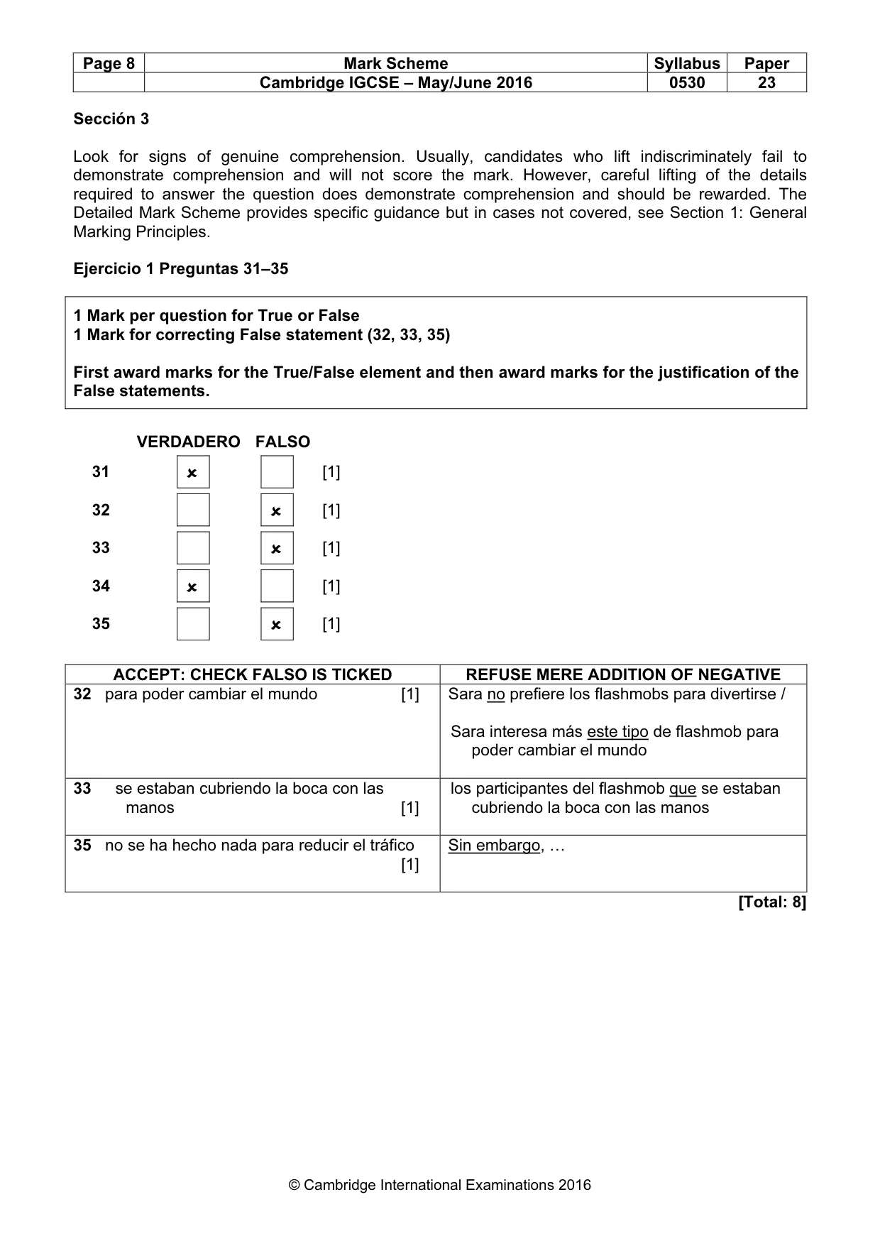 Mark scheme, page 8 of 9