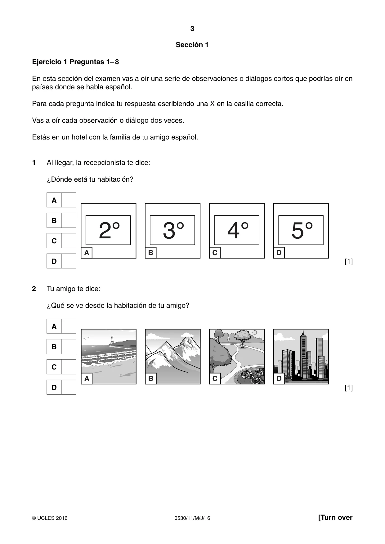 Cambridge IGCSE Spanish - Foreign Language 0530 2016 May/June Paper 1 · Variant 1 question paper, page 3 of 12