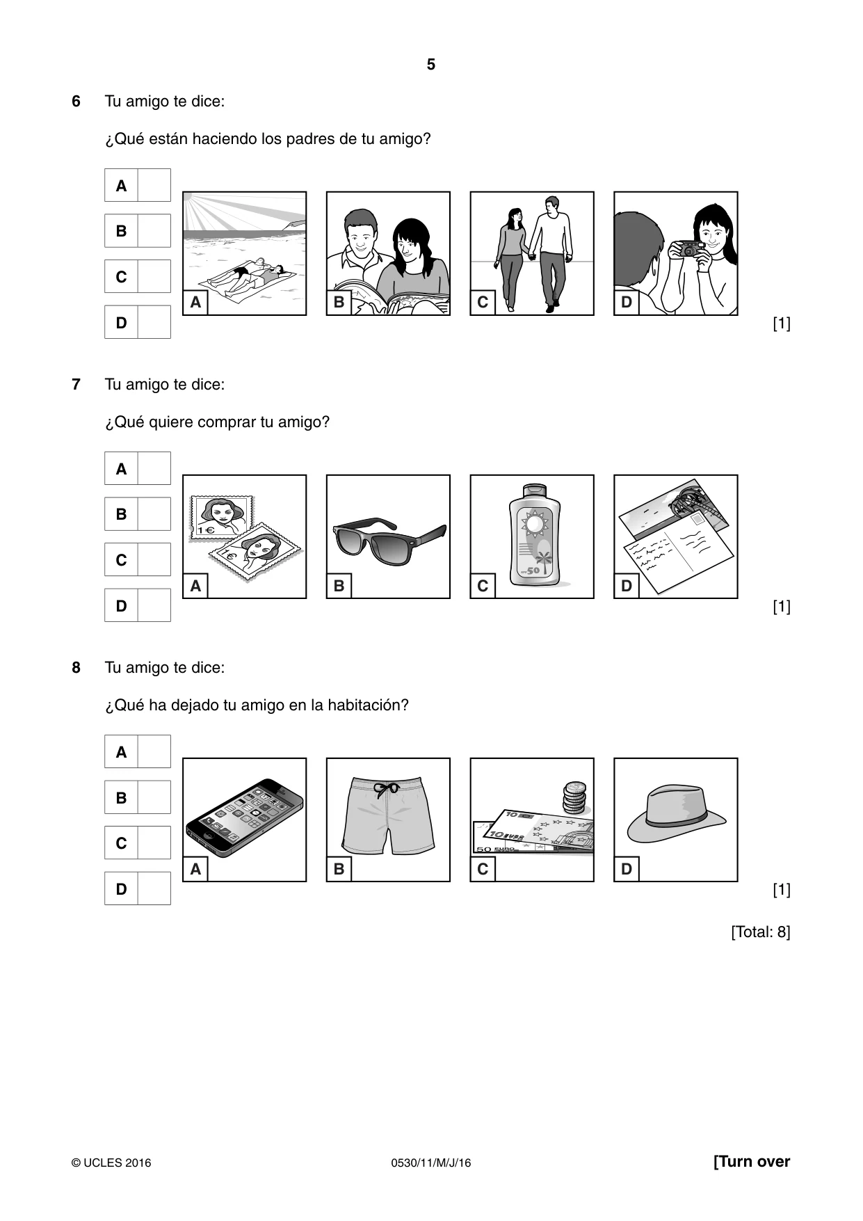 Cambridge IGCSE Spanish - Foreign Language 0530 2016 May/June Paper 1 · Variant 1 question paper, page 5 of 12