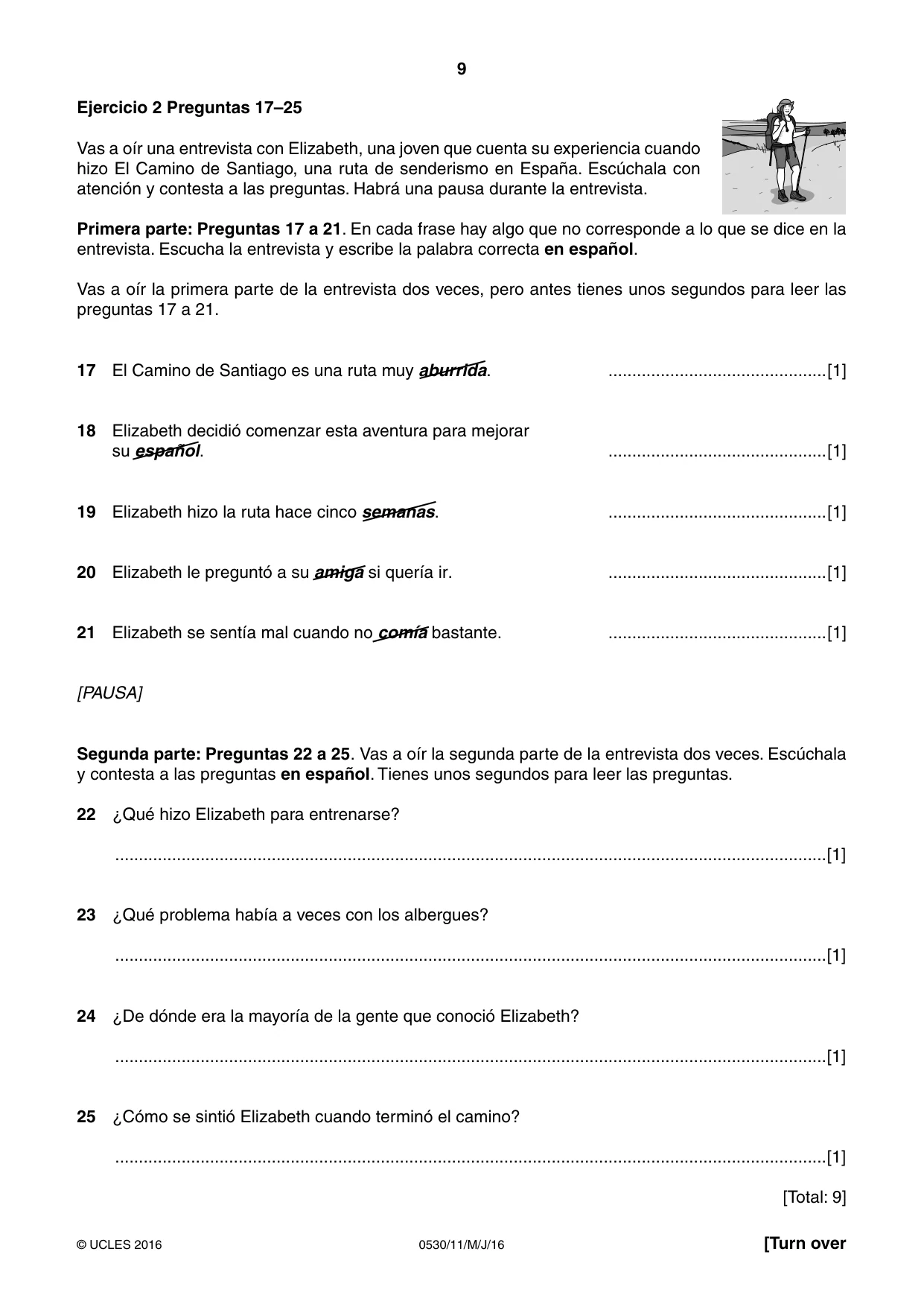 Cambridge IGCSE Spanish - Foreign Language 0530 2016 May/June Paper 1 · Variant 1 question paper, page 9 of 12