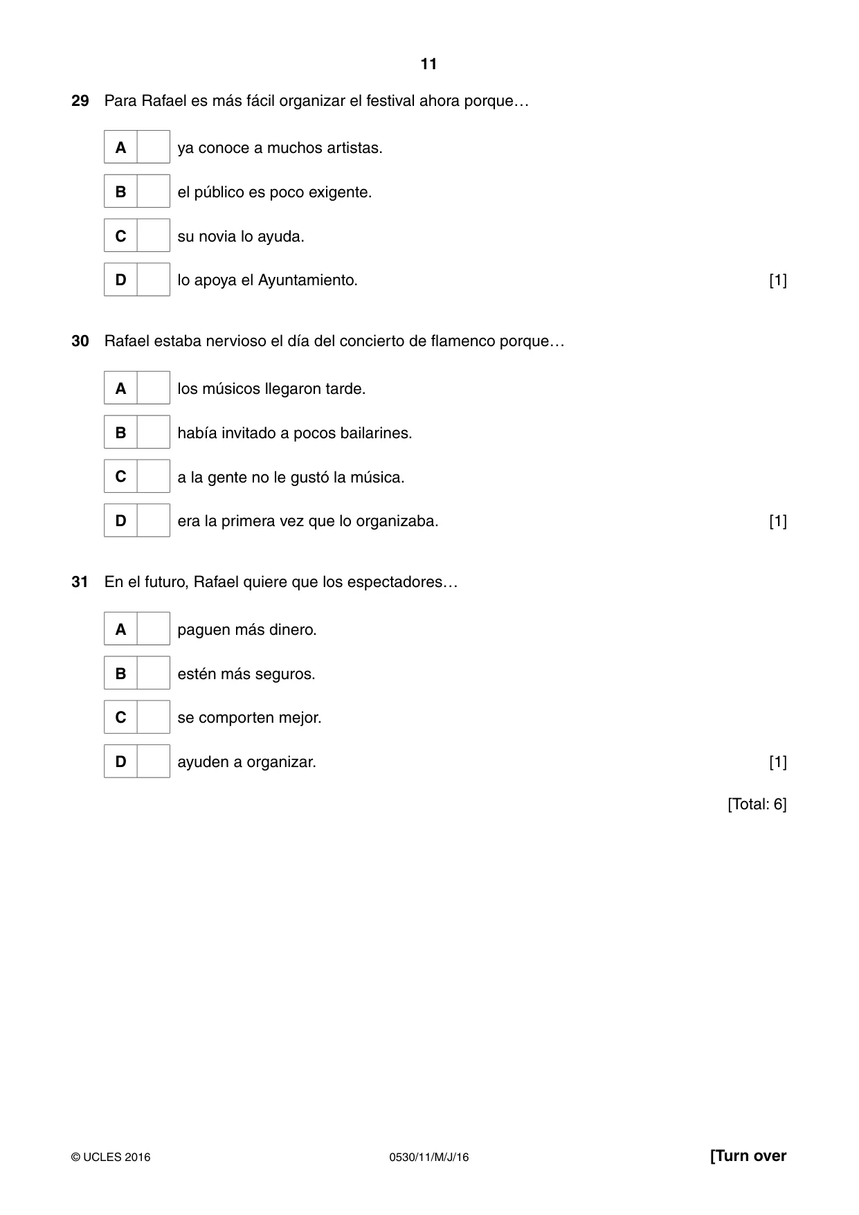Cambridge IGCSE Spanish - Foreign Language 0530 2016 May/June Paper 1 · Variant 1 question paper, page 11 of 12