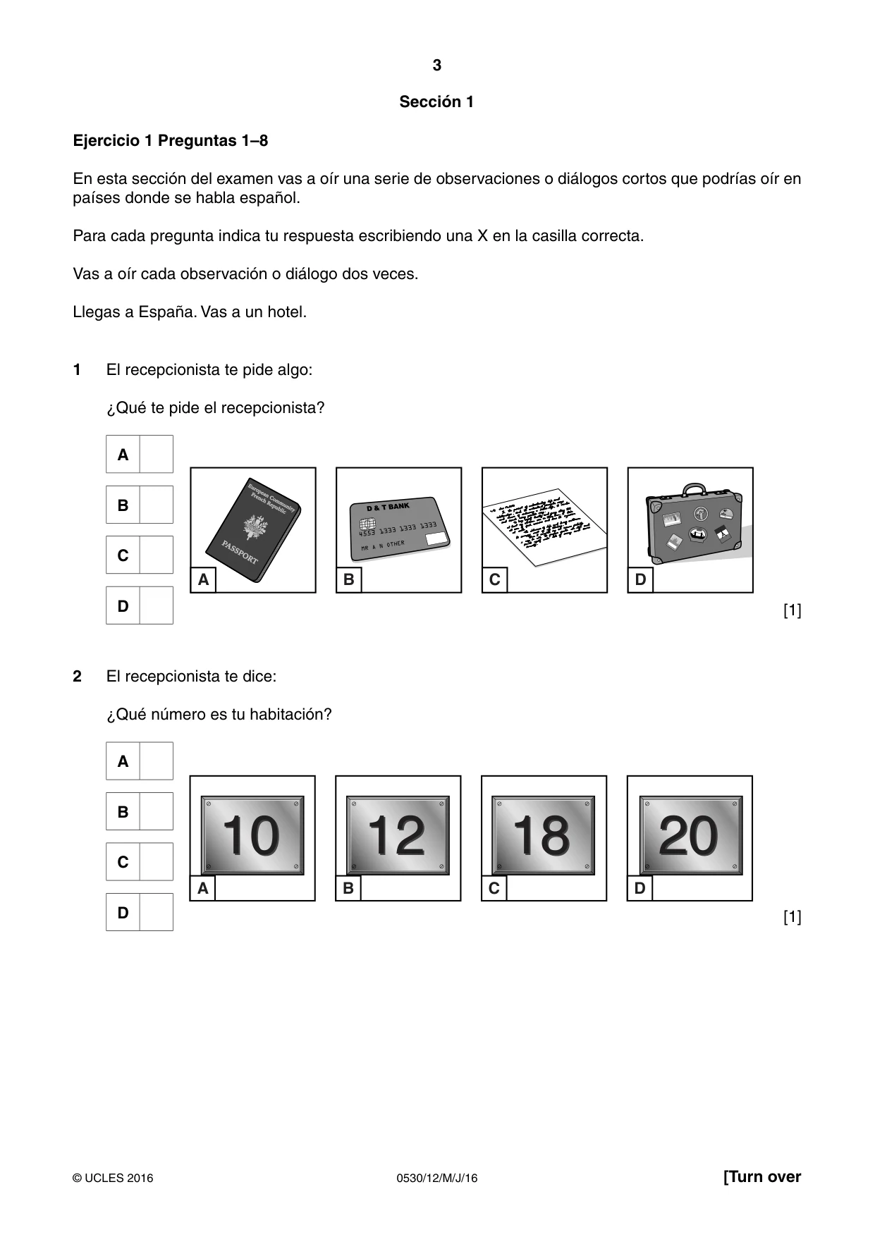 Cambridge IGCSE Spanish - Foreign Language 0530 2016 May/June Paper 1 · Variant 2 question paper, page 3 of 12