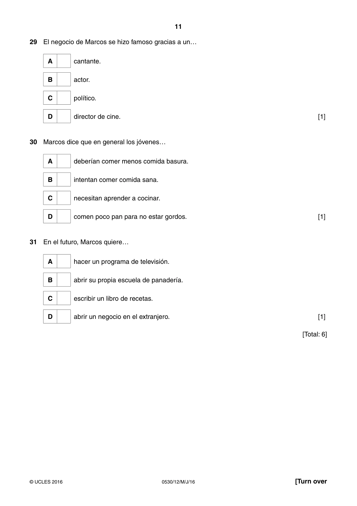 Cambridge IGCSE Spanish - Foreign Language 0530 2016 May/June Paper 1 · Variant 2 question paper, page 11 of 12