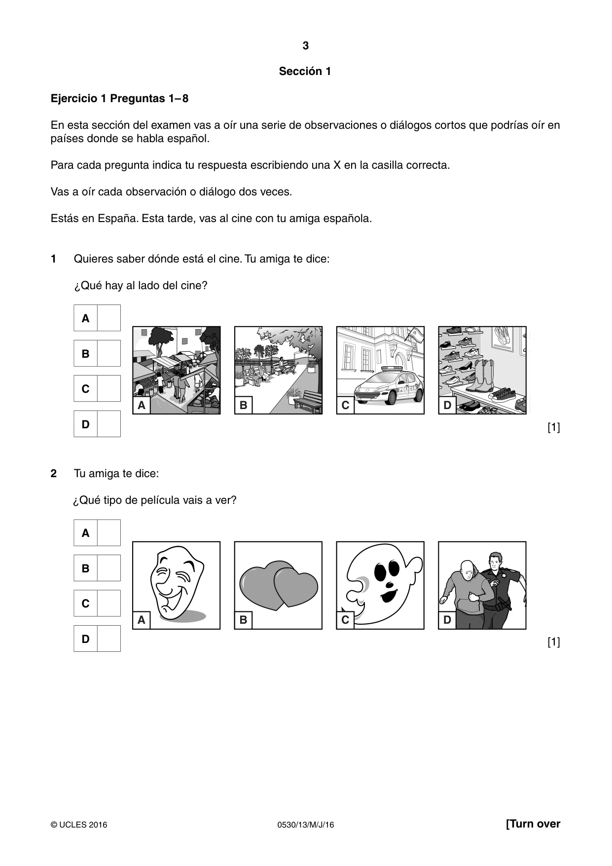 Cambridge IGCSE Spanish - Foreign Language 0530 2016 May/June Paper 1 · Variant 3 question paper, page 3 of 12