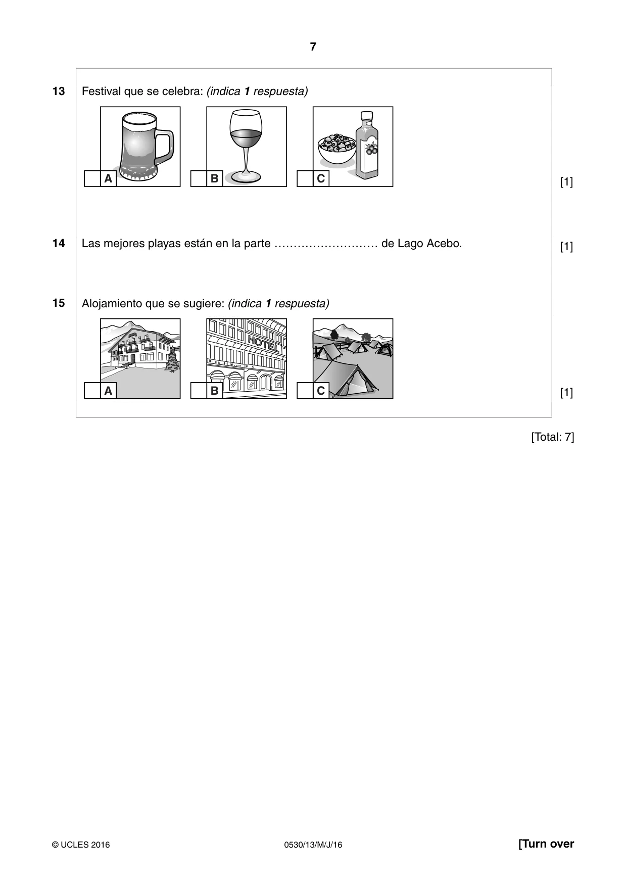 Cambridge IGCSE Spanish - Foreign Language 0530 2016 May/June Paper 1 · Variant 3 question paper, page 7 of 12