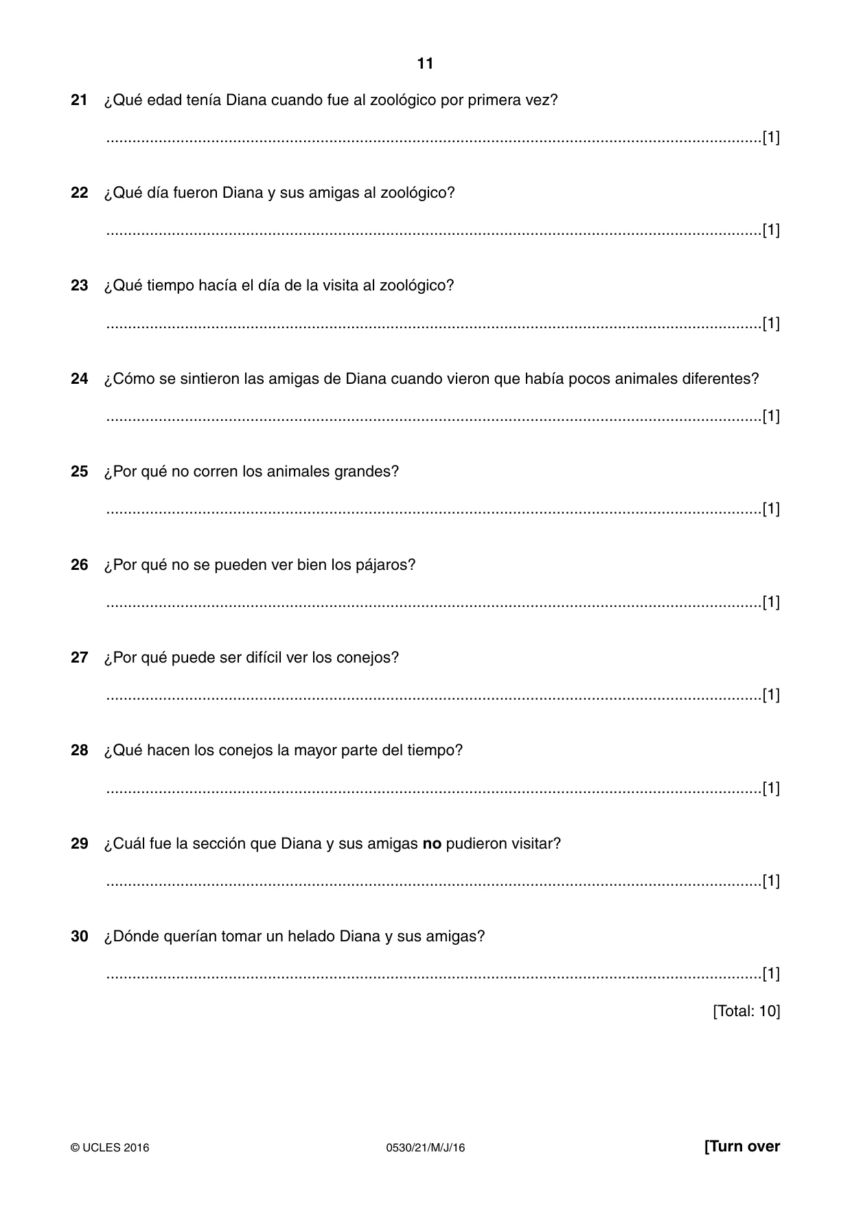 Cambridge IGCSE Spanish - Foreign Language 0530 2016 May/June Paper 2 · Variant 1 question paper, page 11 of 16