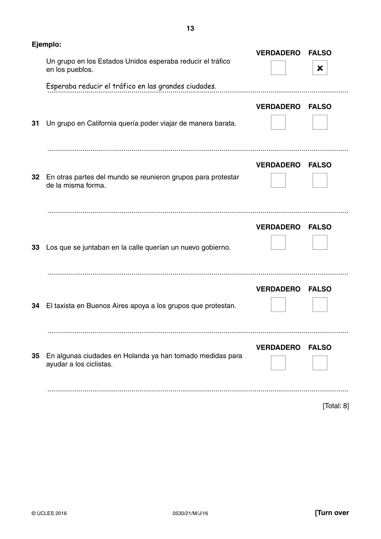 Cambridge IGCSE Spanish - Foreign Language 0530 2016 May/June Paper 2 · Variant 1 question paper, page 13 of 16