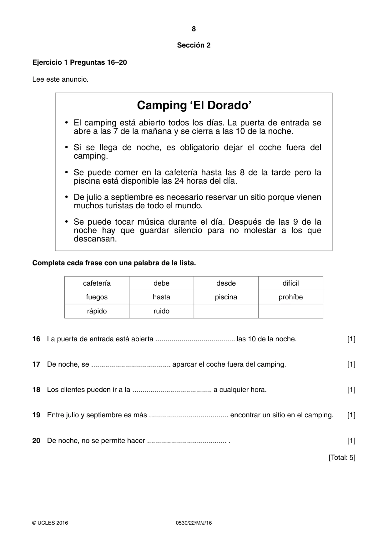 Cambridge IGCSE Spanish - Foreign Language 0530 2016 May/June Paper 2 · Variant 2 question paper, page 8 of 16