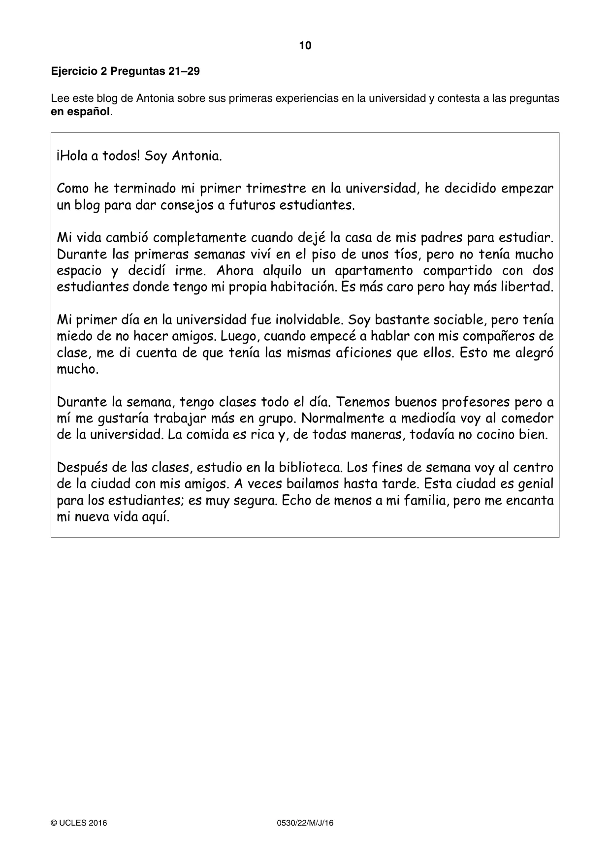 Cambridge IGCSE Spanish - Foreign Language 0530 2016 May/June Paper 2 · Variant 2 question paper, page 10 of 16