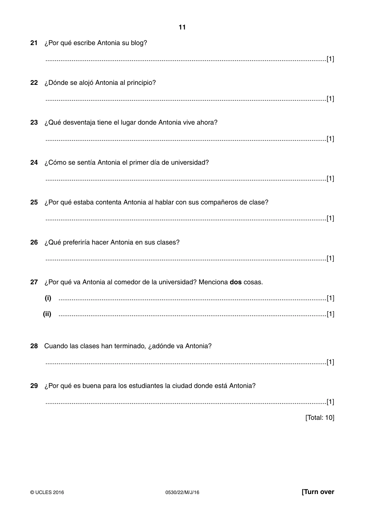Cambridge IGCSE Spanish - Foreign Language 0530 2016 May/June Paper 2 · Variant 2 question paper, page 11 of 16