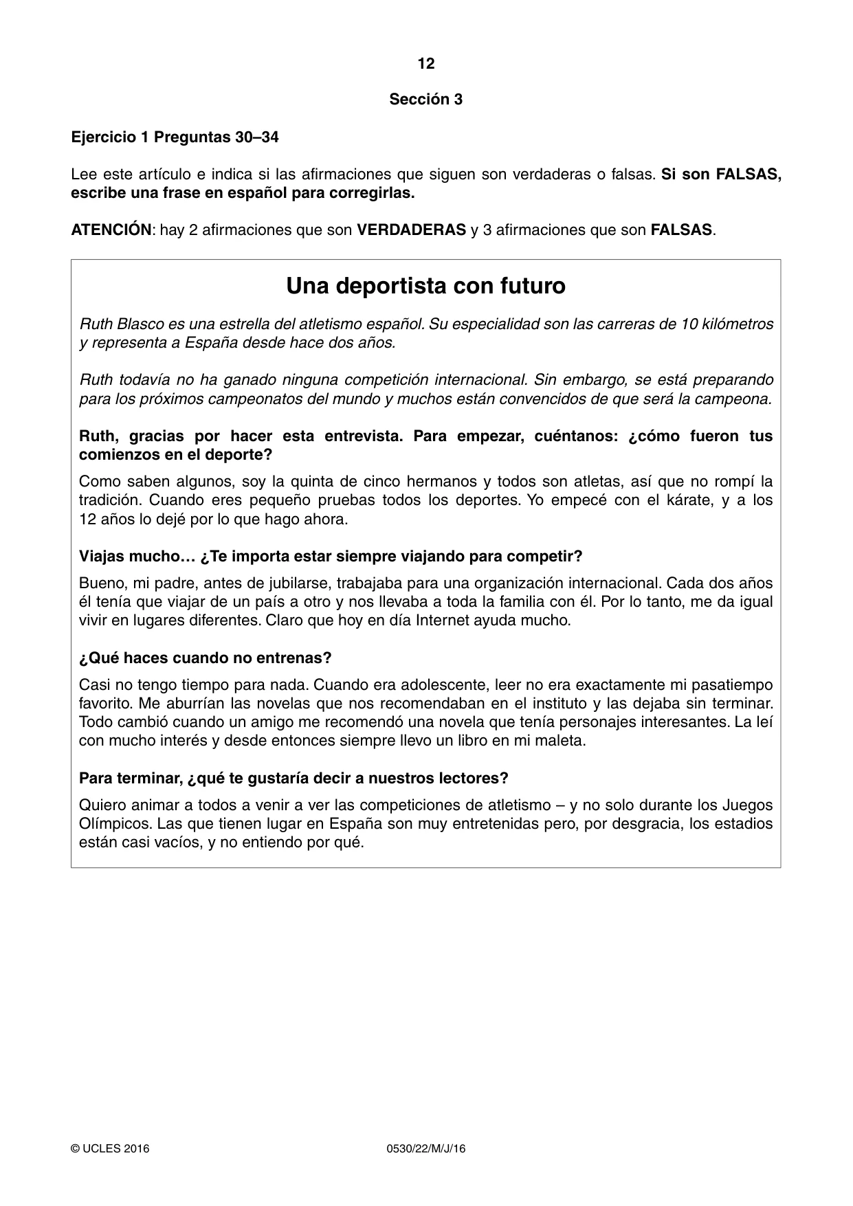 Cambridge IGCSE Spanish - Foreign Language 0530 2016 May/June Paper 2 · Variant 2 question paper, page 12 of 16