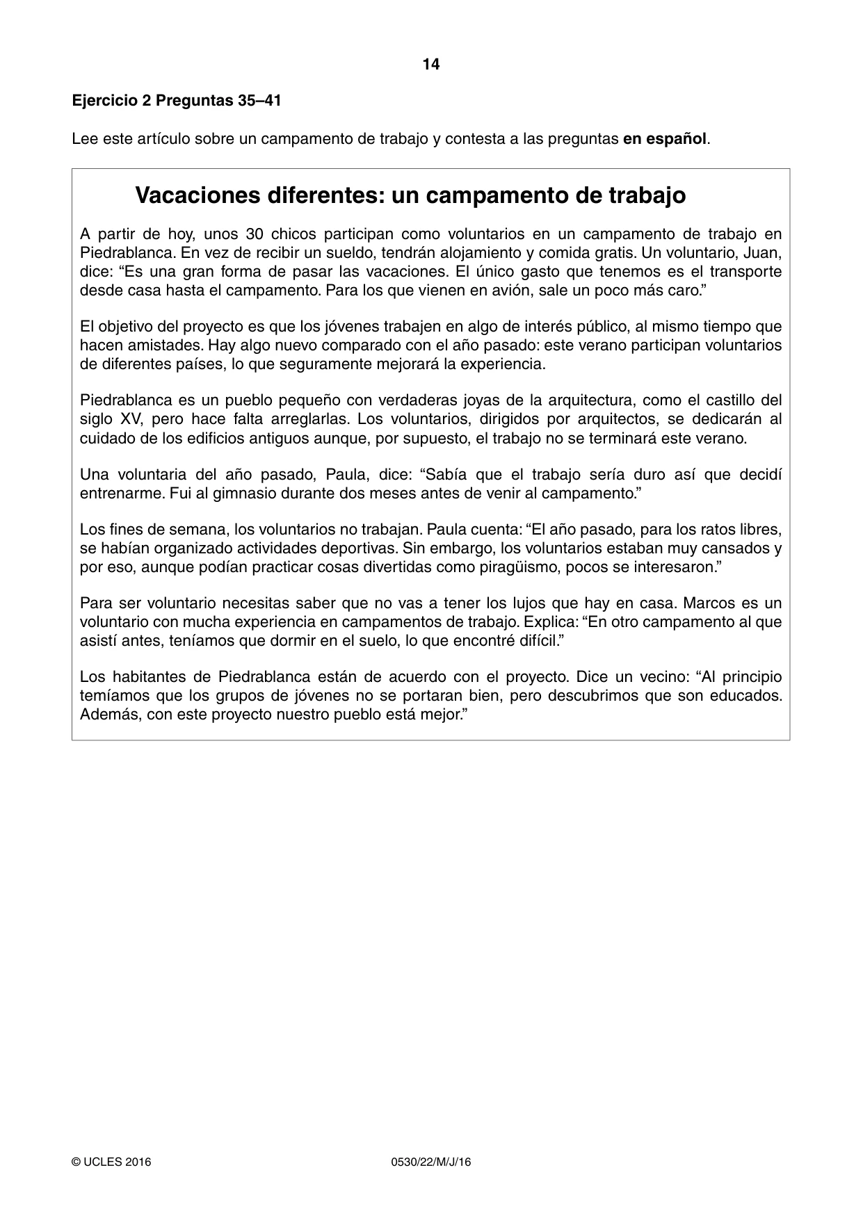 Cambridge IGCSE Spanish - Foreign Language 0530 2016 May/June Paper 2 · Variant 2 question paper, page 14 of 16
