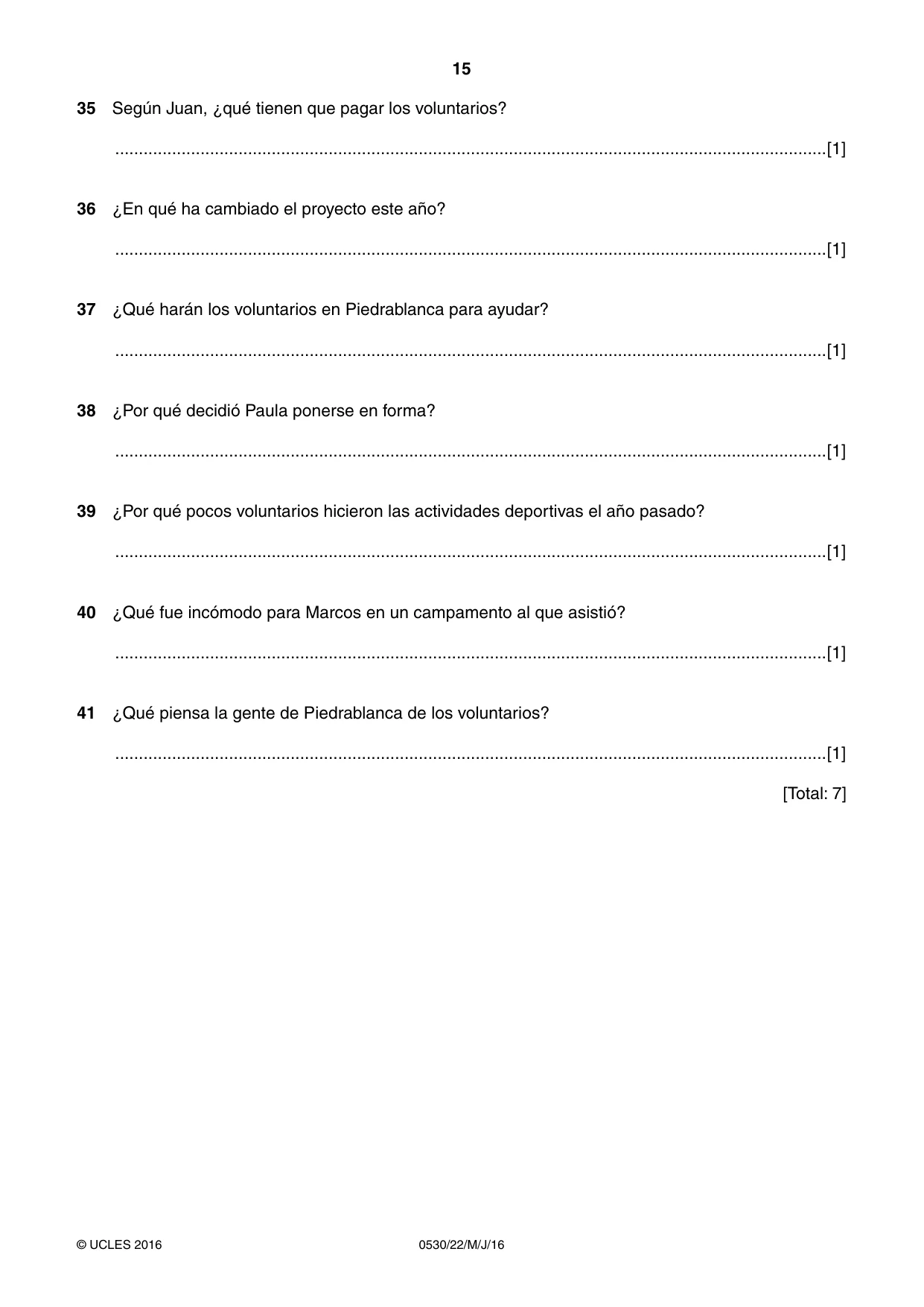 Cambridge IGCSE Spanish - Foreign Language 0530 2016 May/June Paper 2 · Variant 2 question paper, page 15 of 16
