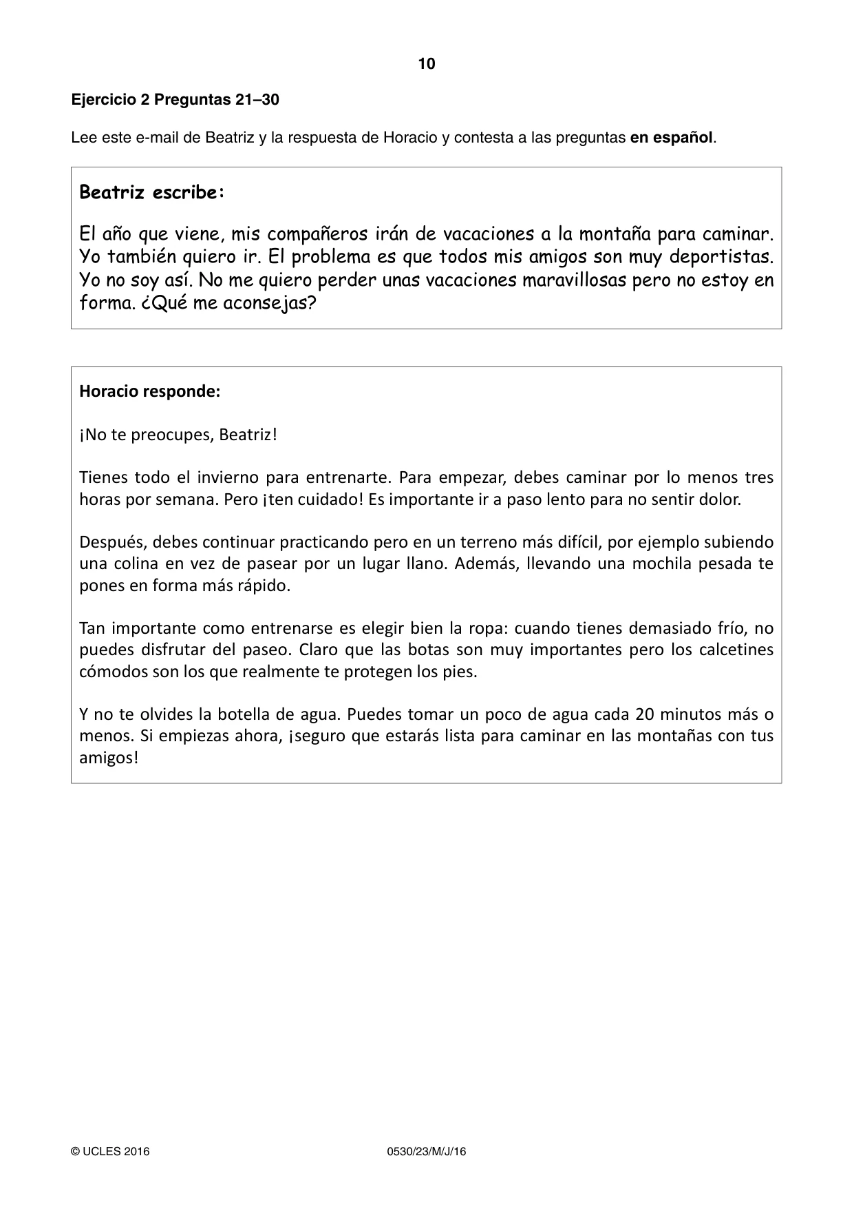 Cambridge IGCSE Spanish - Foreign Language 0530 2016 May/June Paper 2 · Variant 3 question paper, page 10 of 16