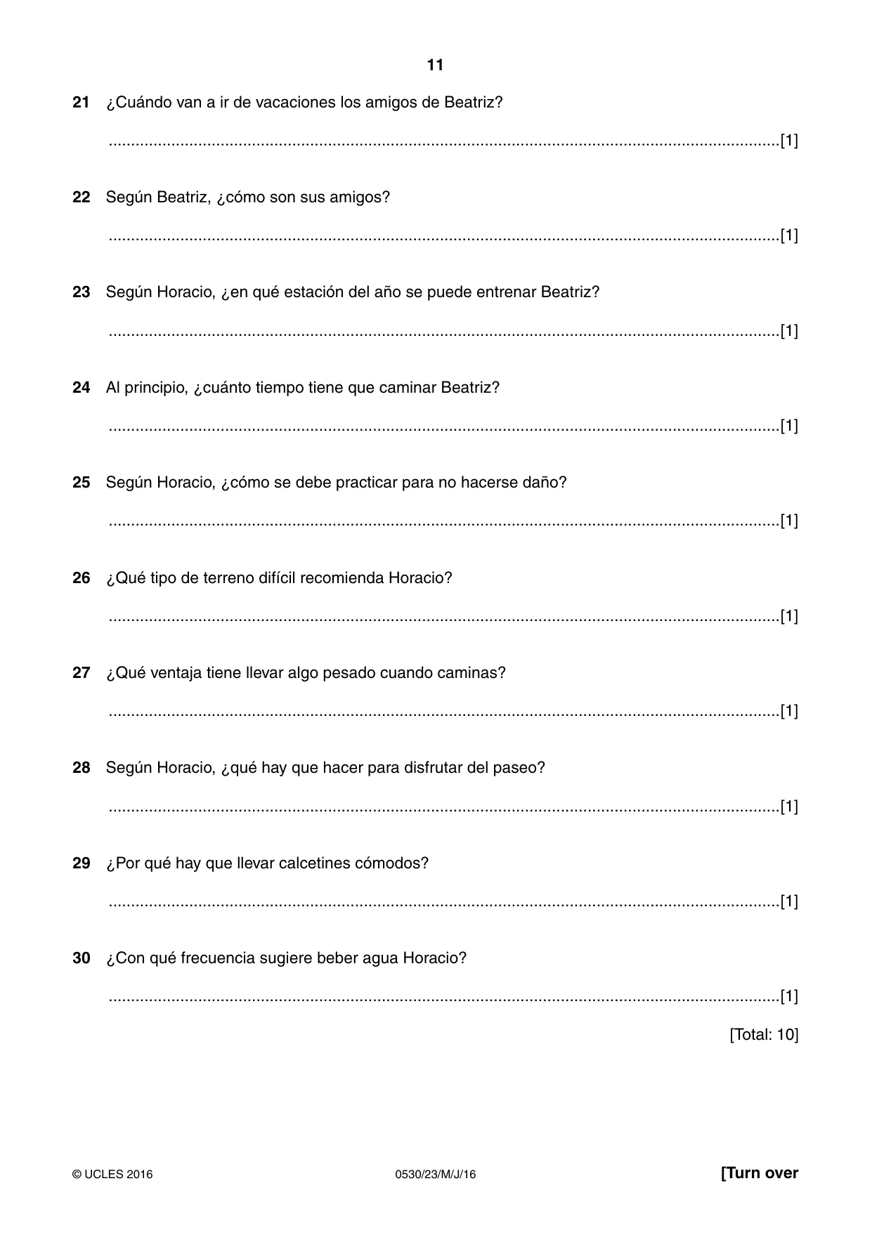 Cambridge IGCSE Spanish - Foreign Language 0530 2016 May/June Paper 2 · Variant 3 question paper, page 11 of 16