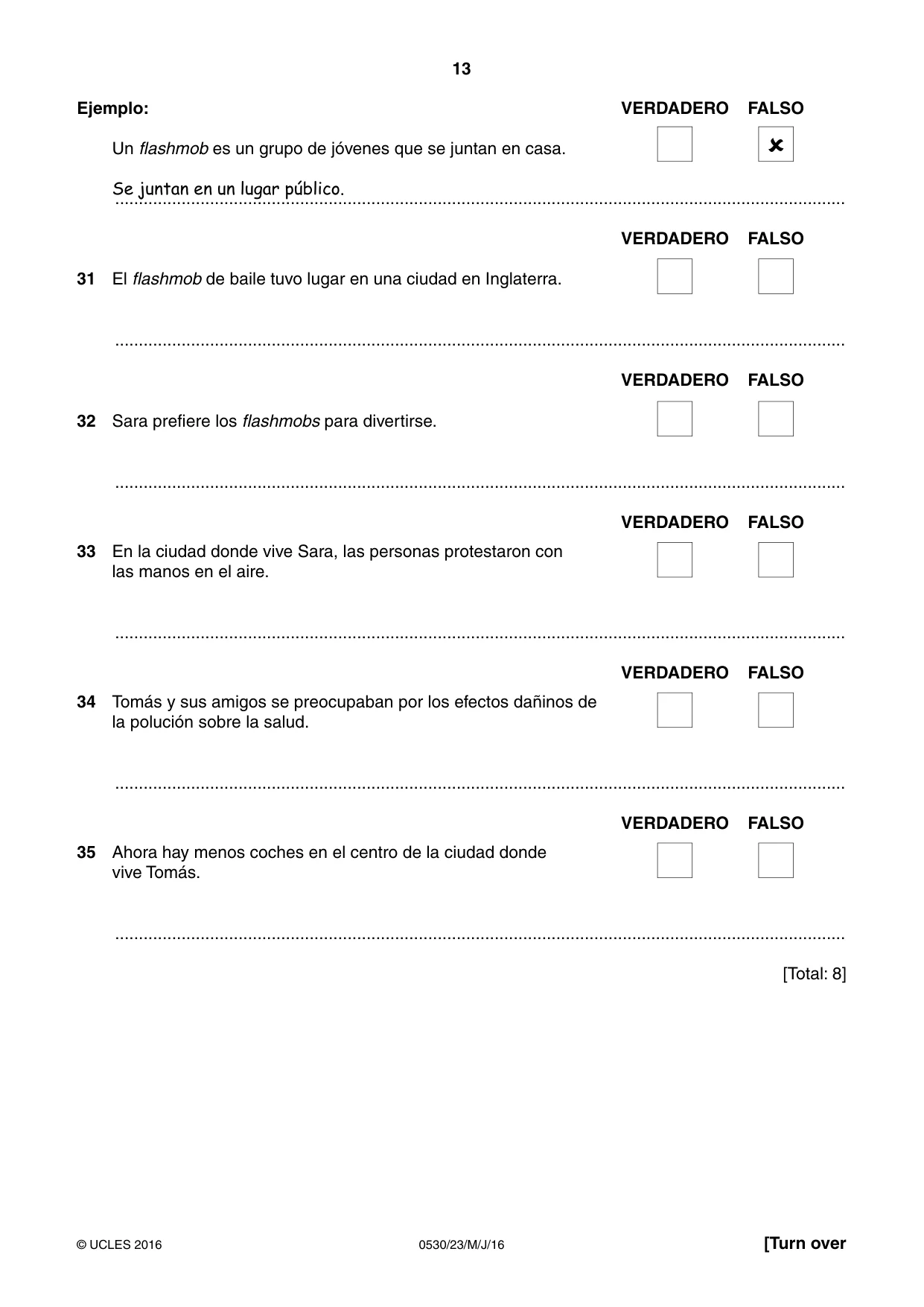 Cambridge IGCSE Spanish - Foreign Language 0530 2016 May/June Paper 2 · Variant 3 question paper, page 13 of 16