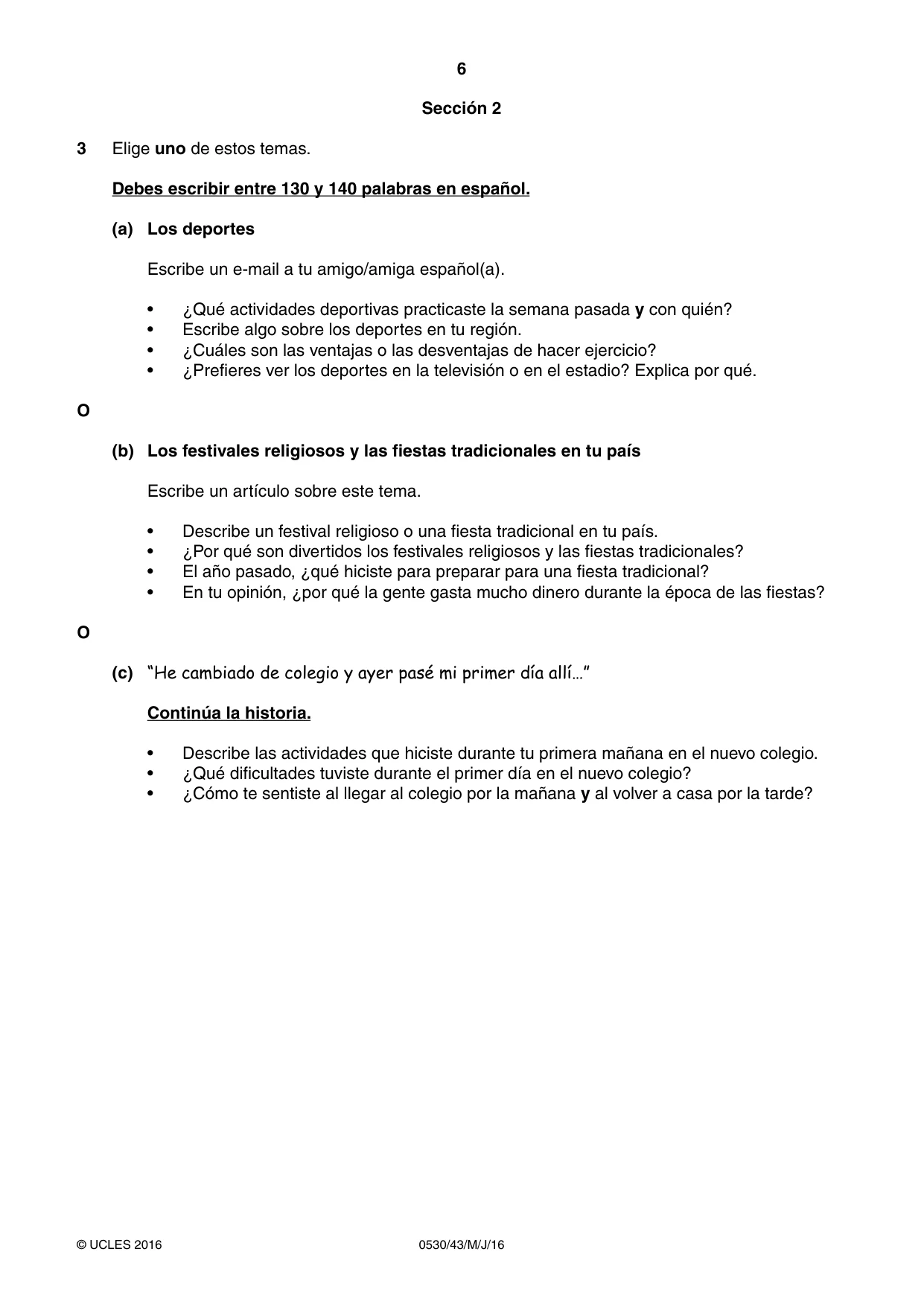 Cambridge IGCSE Spanish - Foreign Language 0530 2016 May/June Paper 4 · Variant 3 question paper, page 6 of 8