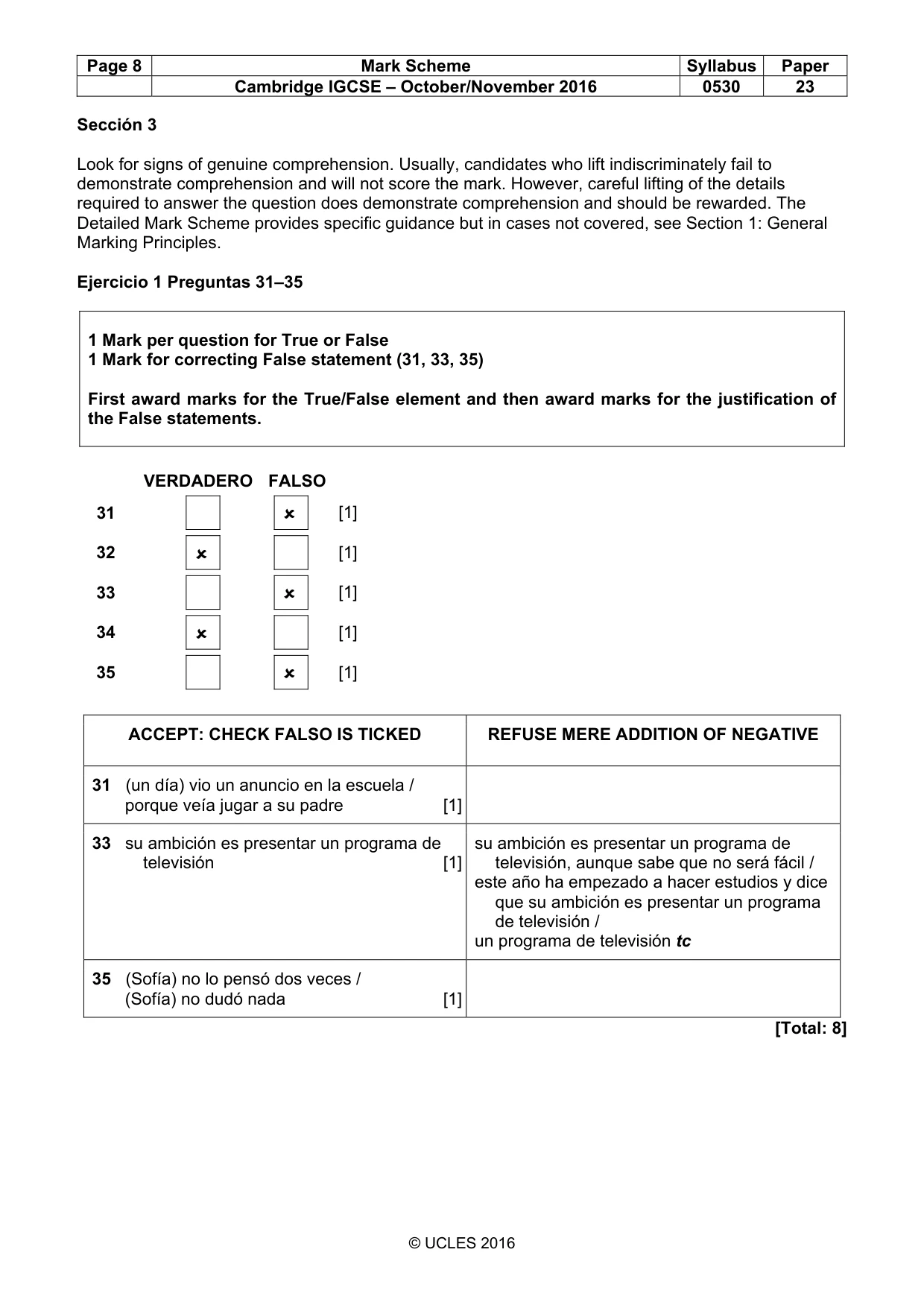Mark scheme, page 8 of 9